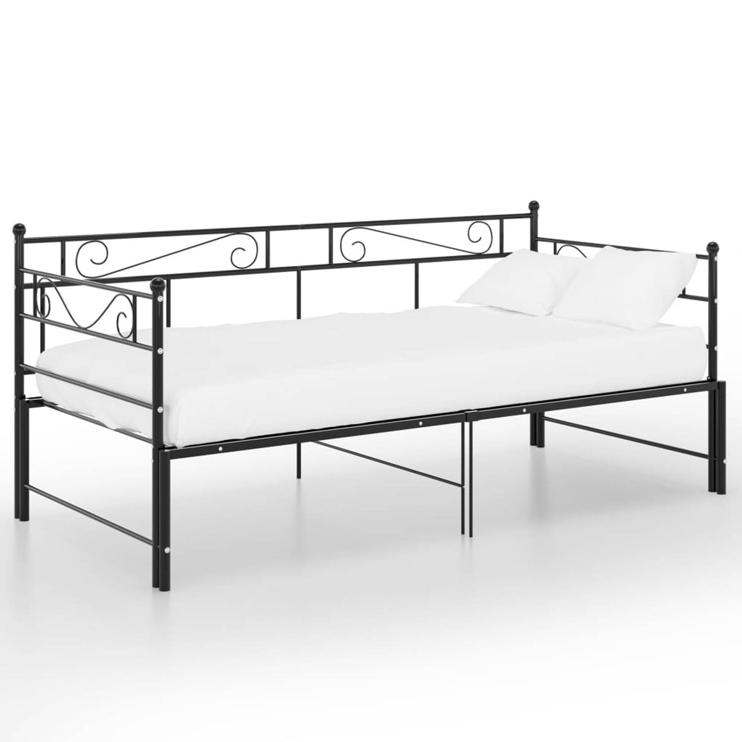 The Living Store Slaapbankframe uittrekbaar metaal zwart 90x200 cm - Bed