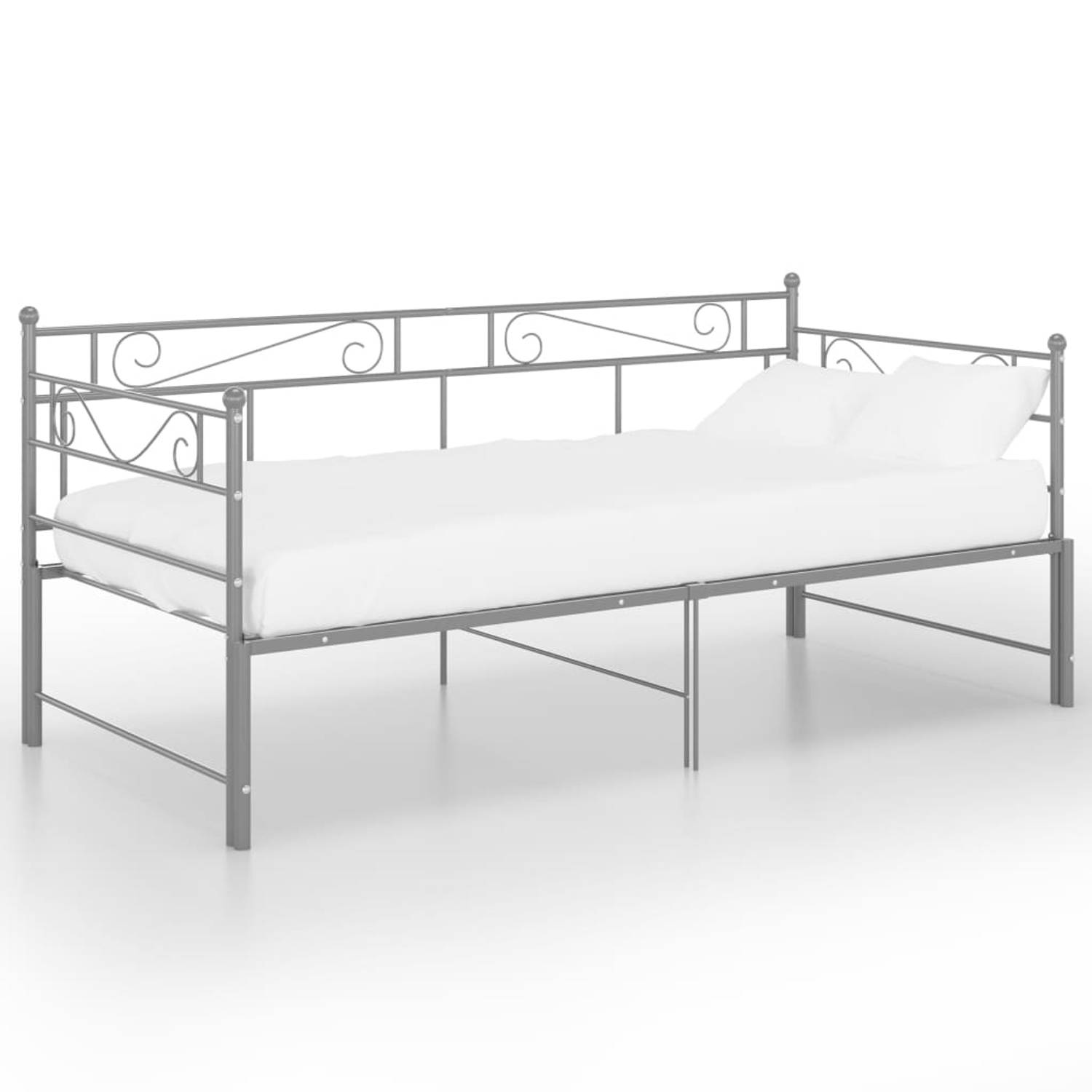 The Living Store Slaapbankframe uittrekbaar metaal grijs 90x200 cm - Bed