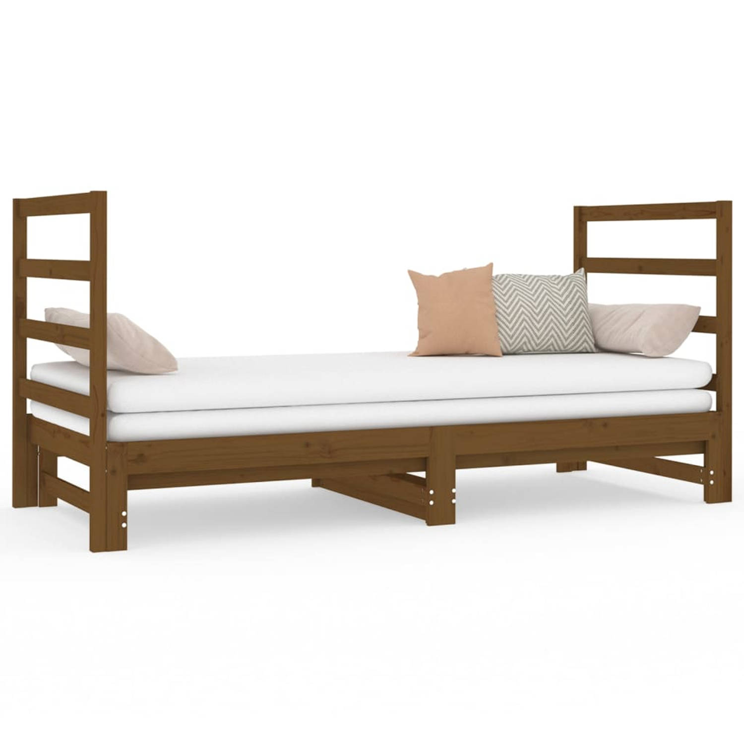 The Living Store Slaapbank uitschuifbaar grenenhout honingbruin 2x(90x190) cm - Slaapbank - Slaapbanken - Bedbank - Bed - Bedframe - Houten Bedframe - Bedbodem - Logeerbed - Slaapm