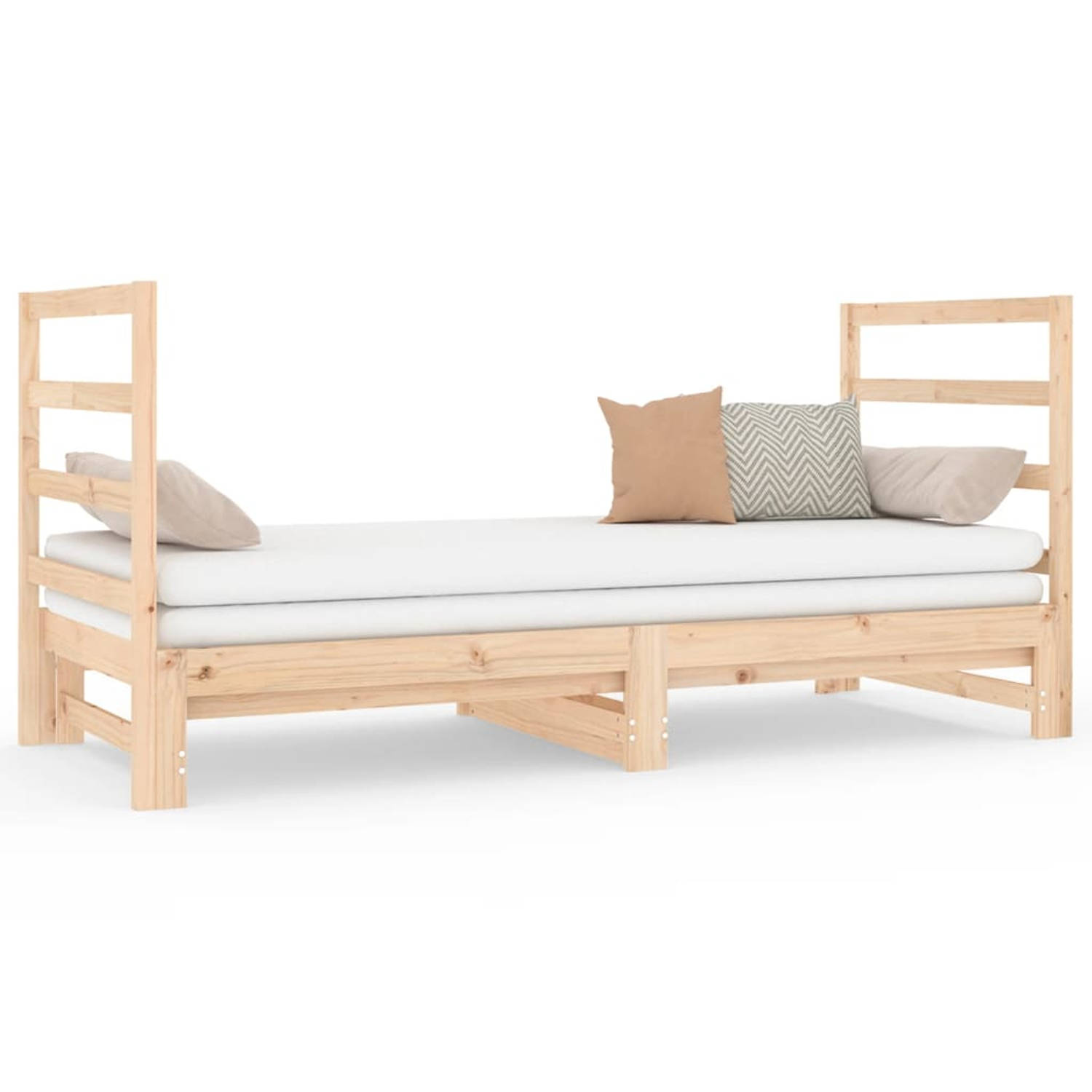 The Living Store Slaapbank uitschuifbaar massief grenenhout 2x(90x190) cm - Slaapbank - Slaapbanken - Bedbank - Bed - Bedframe - Houten Bedframe - Bedbodem - Logeerbed - Slaapmeube