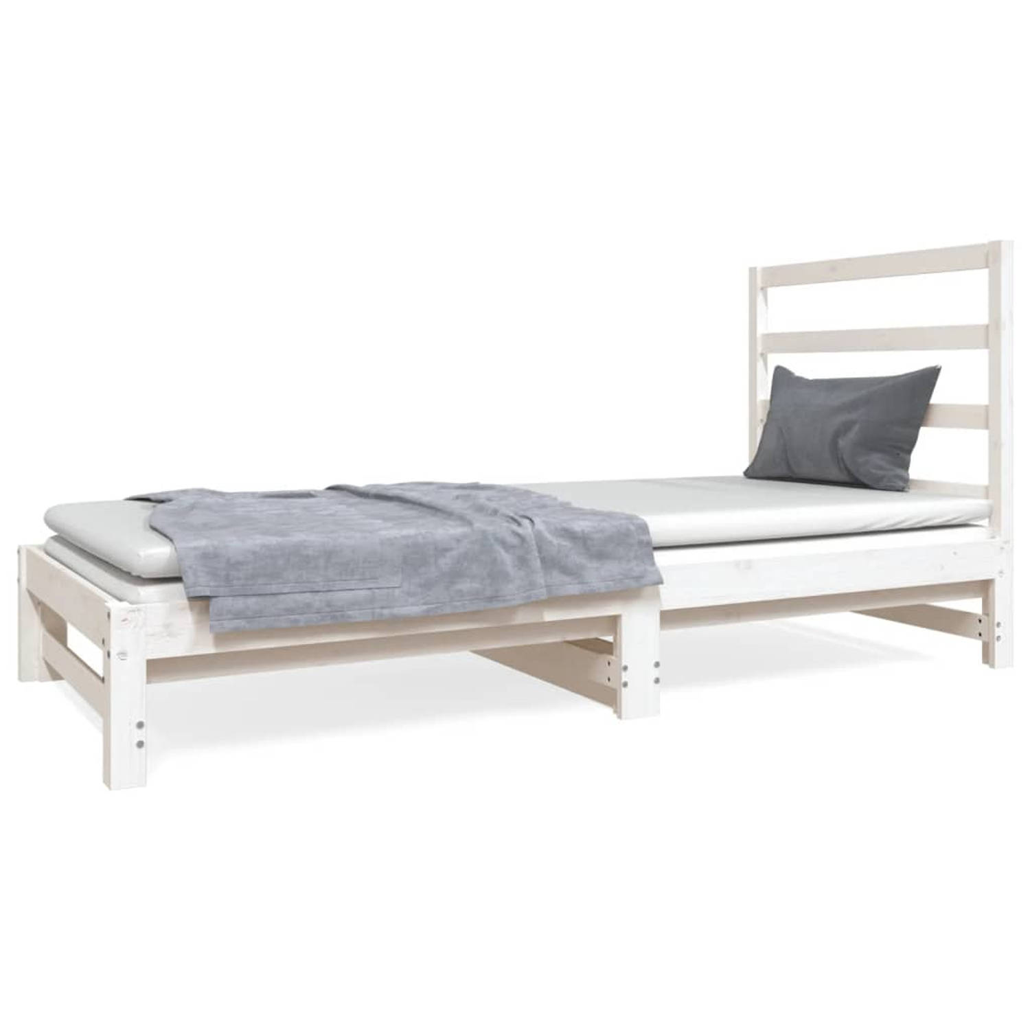 The Living Store Slaapbank uitschuifbaar massief grenenhout wit 2x(90x190) cm - Slaapbank - Slaapbanken - Bedbank - Bed - Bedframe - Houten Bedframe - Bedbodem - Logeerbed - Slaapm