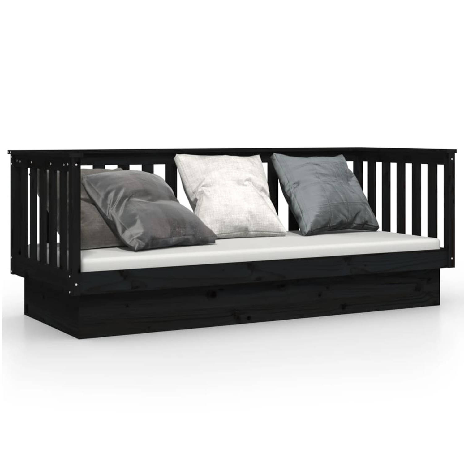 The Living Store Slaapbank 90x190 cm massief grenenhout zwart - Slaapbank - Slaapbanken - Bedbank - Bed - Bedframe - Houten Bedframe - Bedbodem - Slaapmeubel - Ledikant - Bedbanken