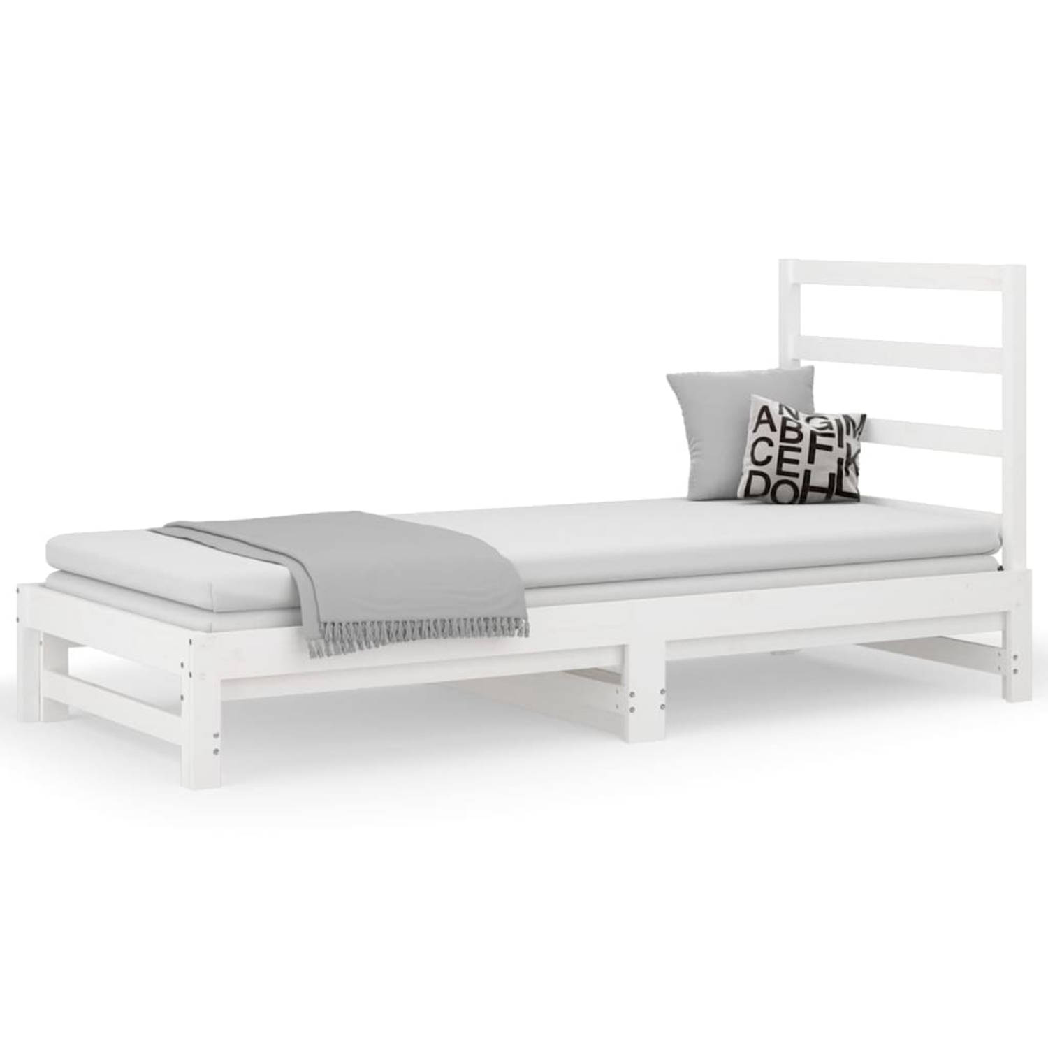 The Living Store Slaapbank uitschuifbaar massief grenenhout wit 2x(90x190) cm - Slaapbank - Slaapbanken - Bedbank - Bed - Bedframe - Houten Bedframe - Bedbodem - Logeerbed - Slaapm