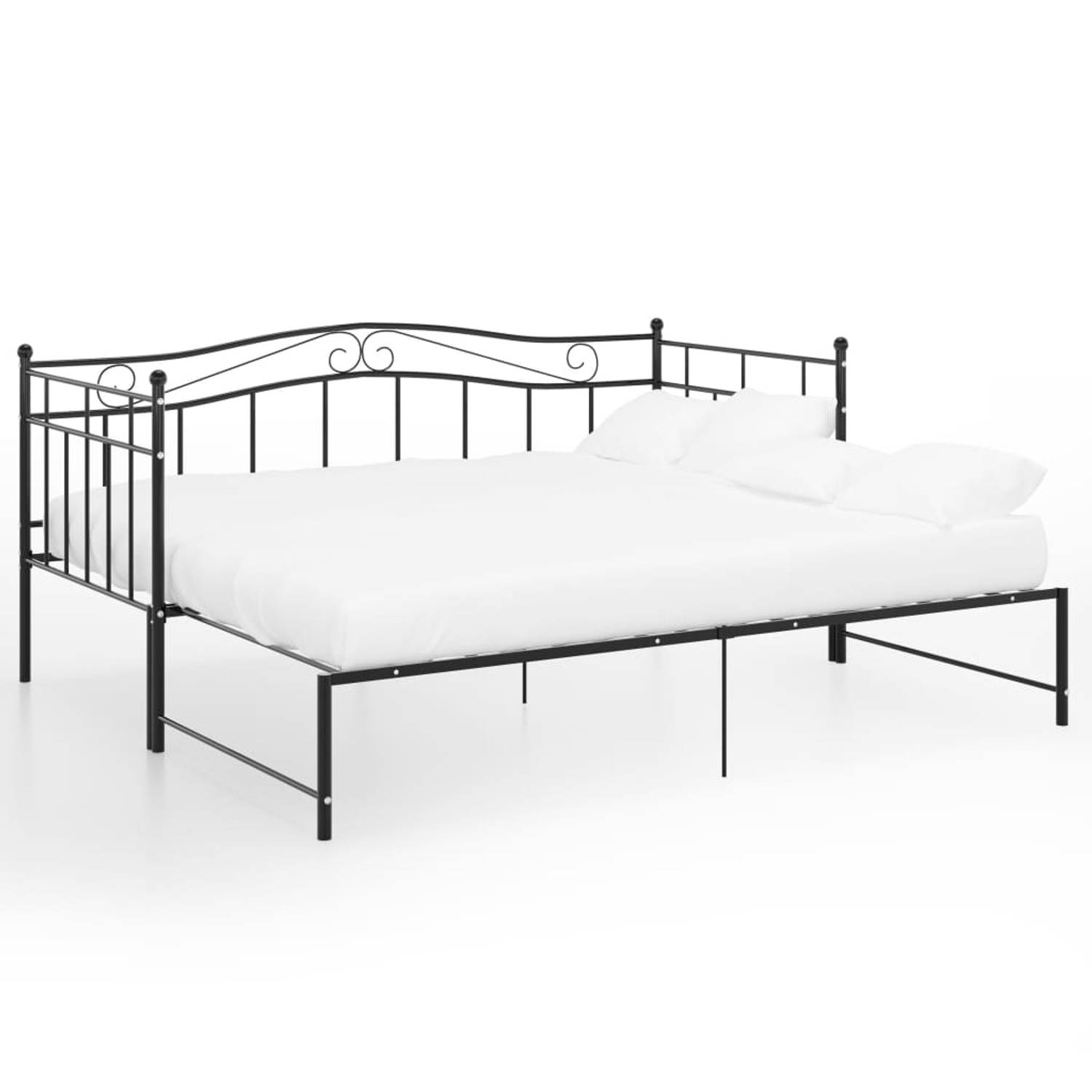 The Living Store Slaapbankframe uittrekbaar metaal zwart 90x200 cm - Bed