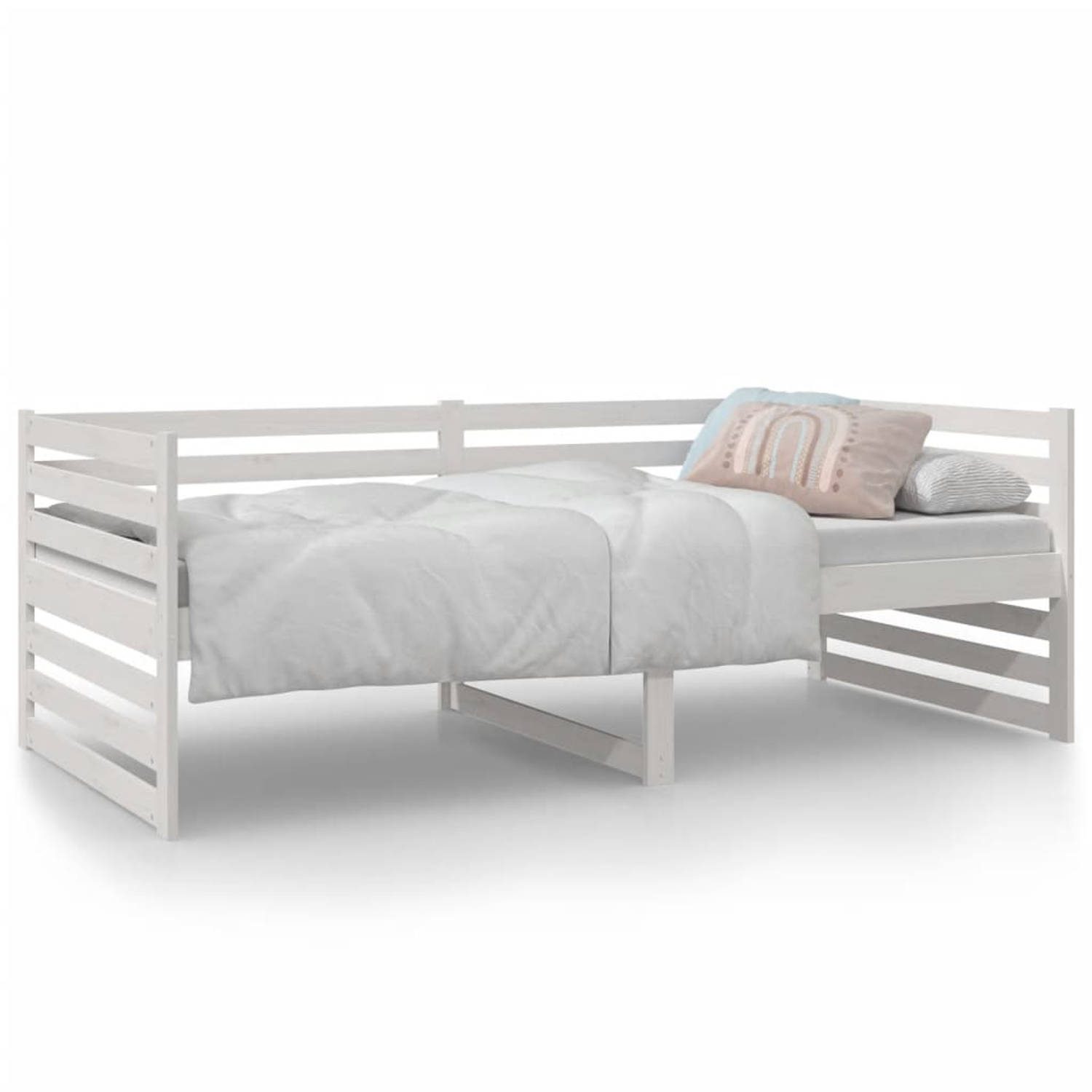 The Living Store Slaapbank 80x200 cm massief grenenhout wit - Slaapbank - Slaapbanken - Bedbank - Bed - Bedframe - Houten Bedframe - Bedbodem - Logeerbed - Slaapmeubel - Ledikant -