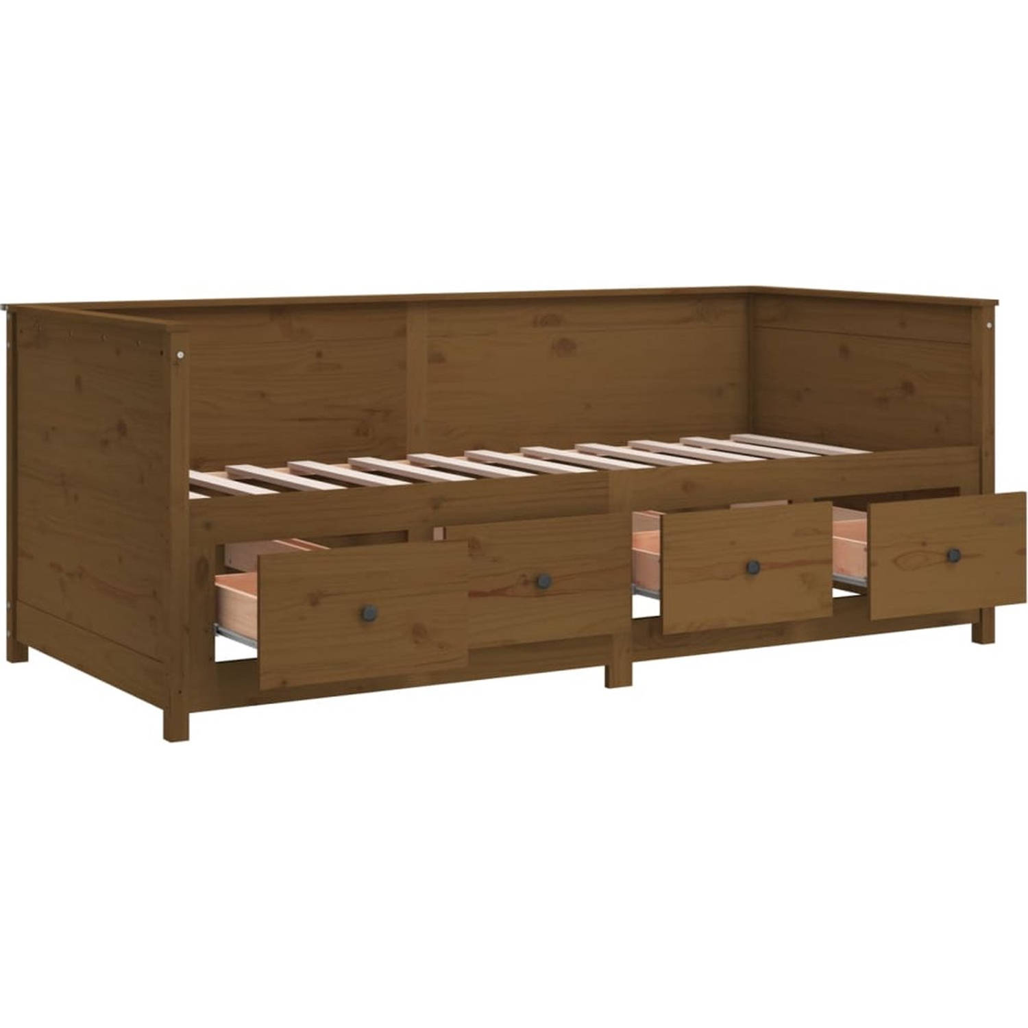 The Living Store Slaapbank Grenenhout - 197.5 x 97 x 80cm - Honingbruin