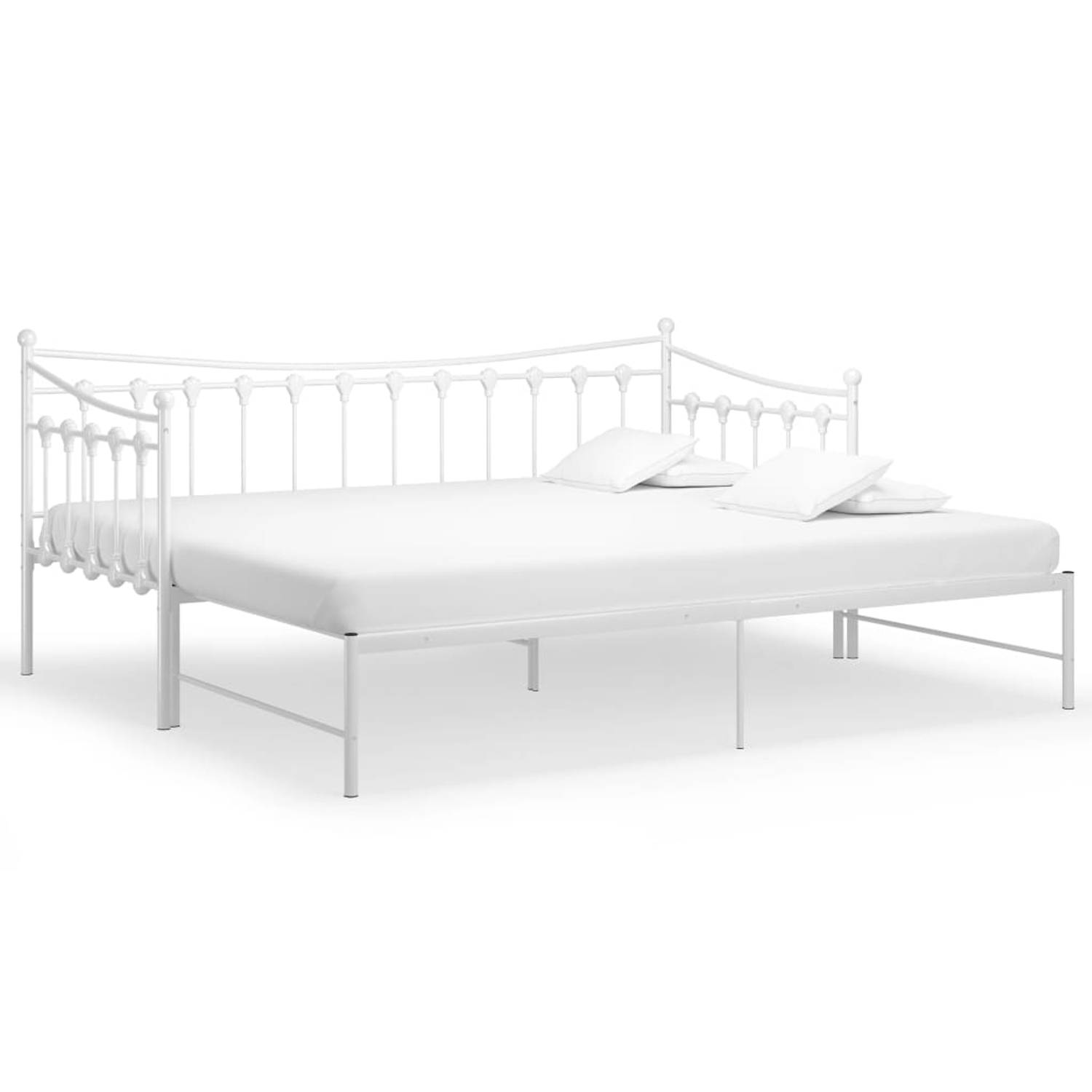 The Living Store Slaapbankframe uittrekbaar metaal wit 90x200 cm - Bed