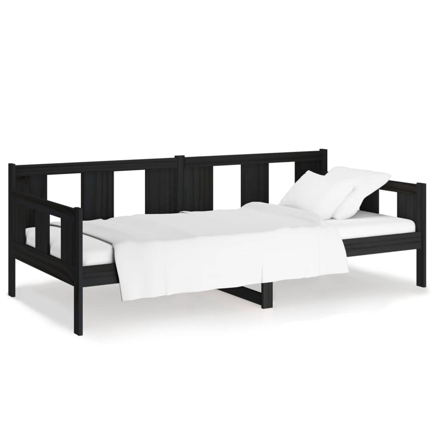 The Living Store Slaapbank massief grenenhout zwart 90x190 cm - Slaapbank - Slaapbanken - Bedbank - Bed - Bedframe - Houten Bedframe - Bedbodem - Logeerbed - Slaapmeubel - Ledikant