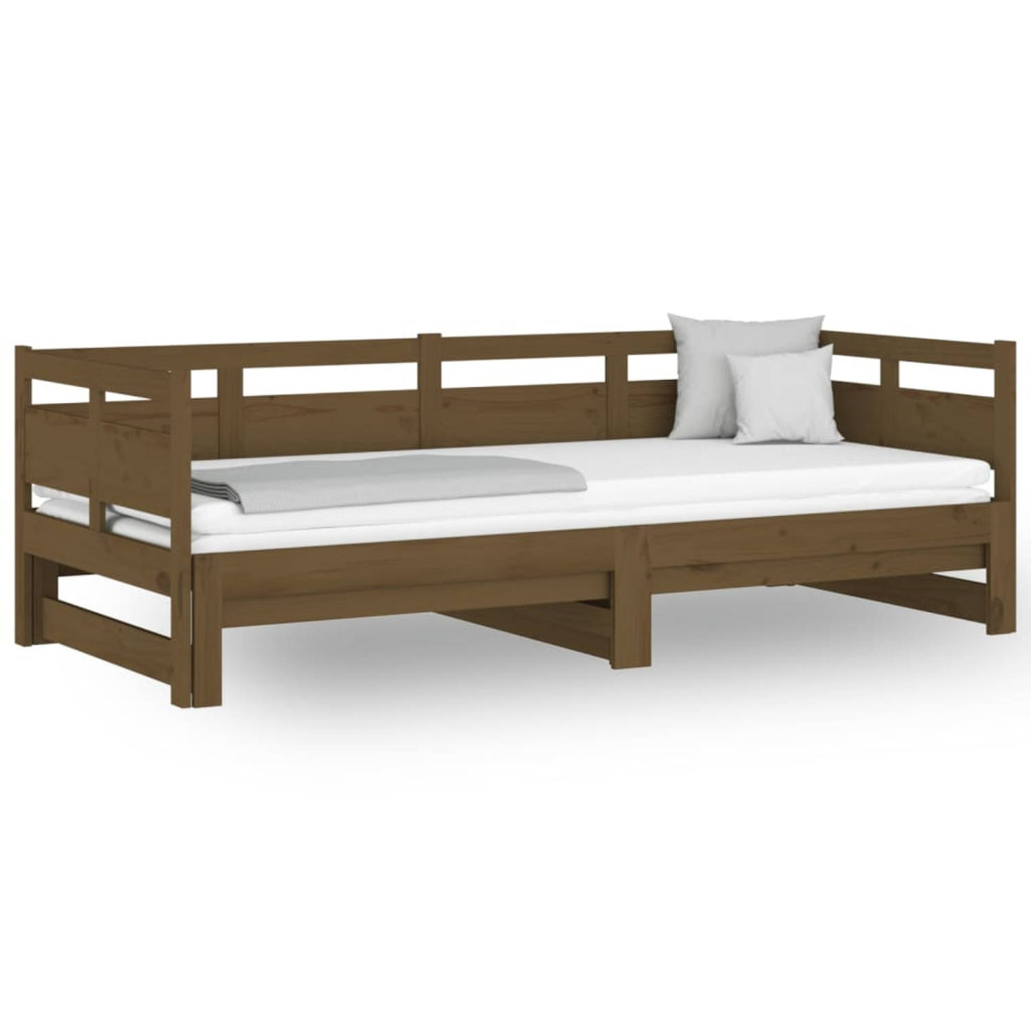 The Living Store Slaapbank uitschuifbaar grenenhout honingbruin 2x(80x200) cm - Slaapbank - Slaapbanken - Uitschuifbare Slaapbank - Bedbank - Bed - Bedframe - Houten Bedframe - Bed