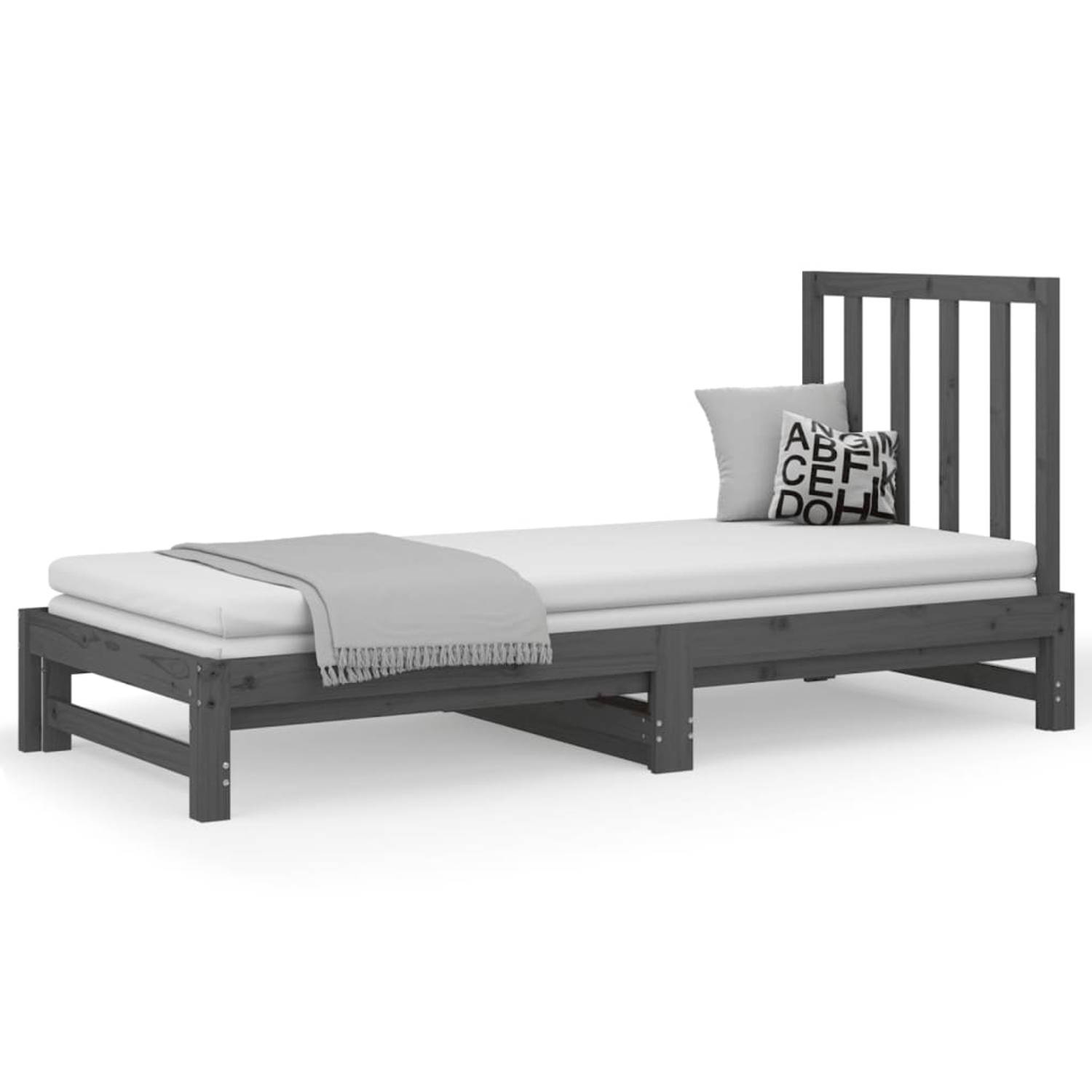 The Living Store Slaapbank uitschuifbaar massief grenenhout grijs 2x(90x200) cm - Slaapbank - Slaapbanken - Bedbank - Bed - Bedframe - Houten Bedframe - Bedbodem - Logeerbed - Slaa