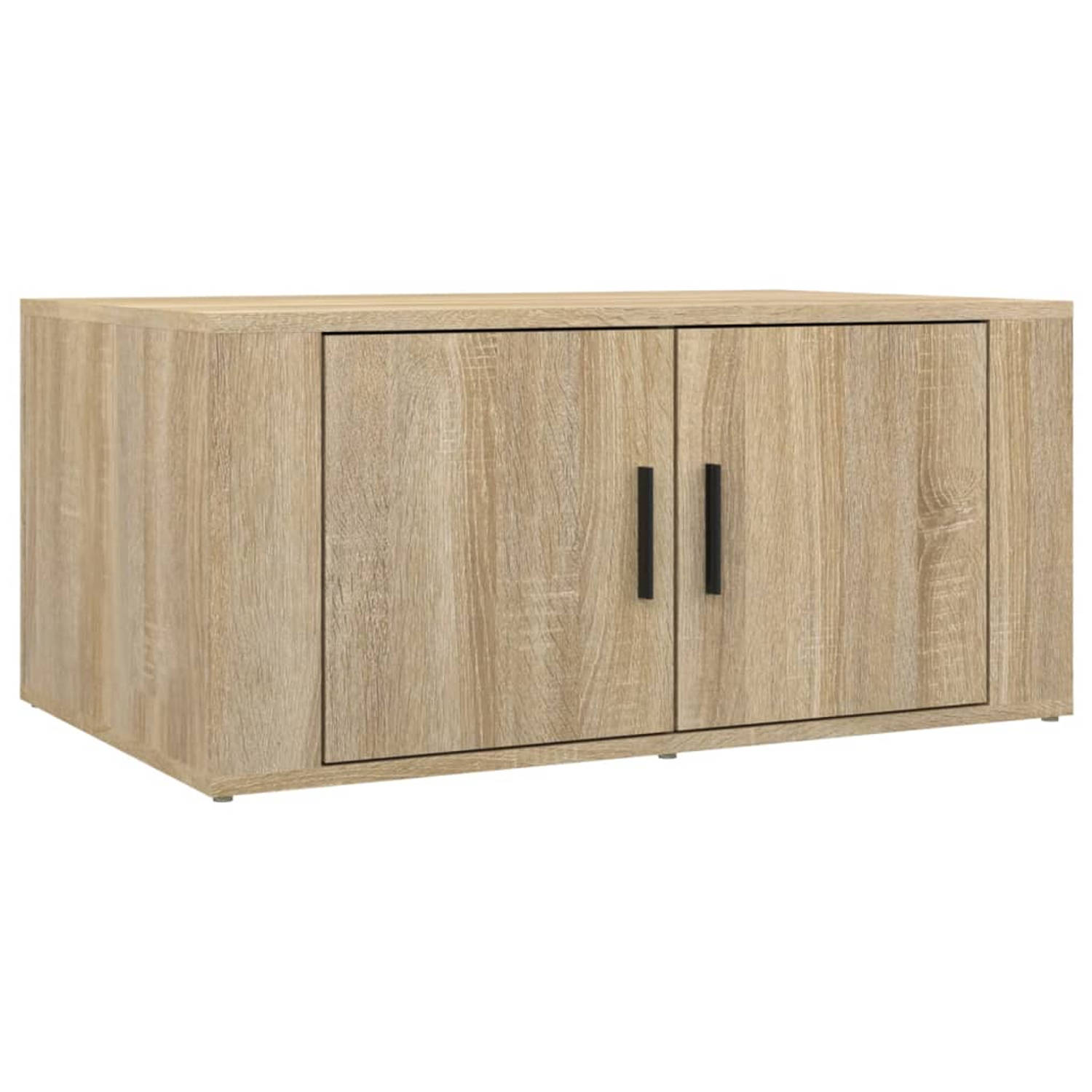 The Living Store Salontafel Bewerkt Hout - 80x50x36 cm - Sonoma Eiken