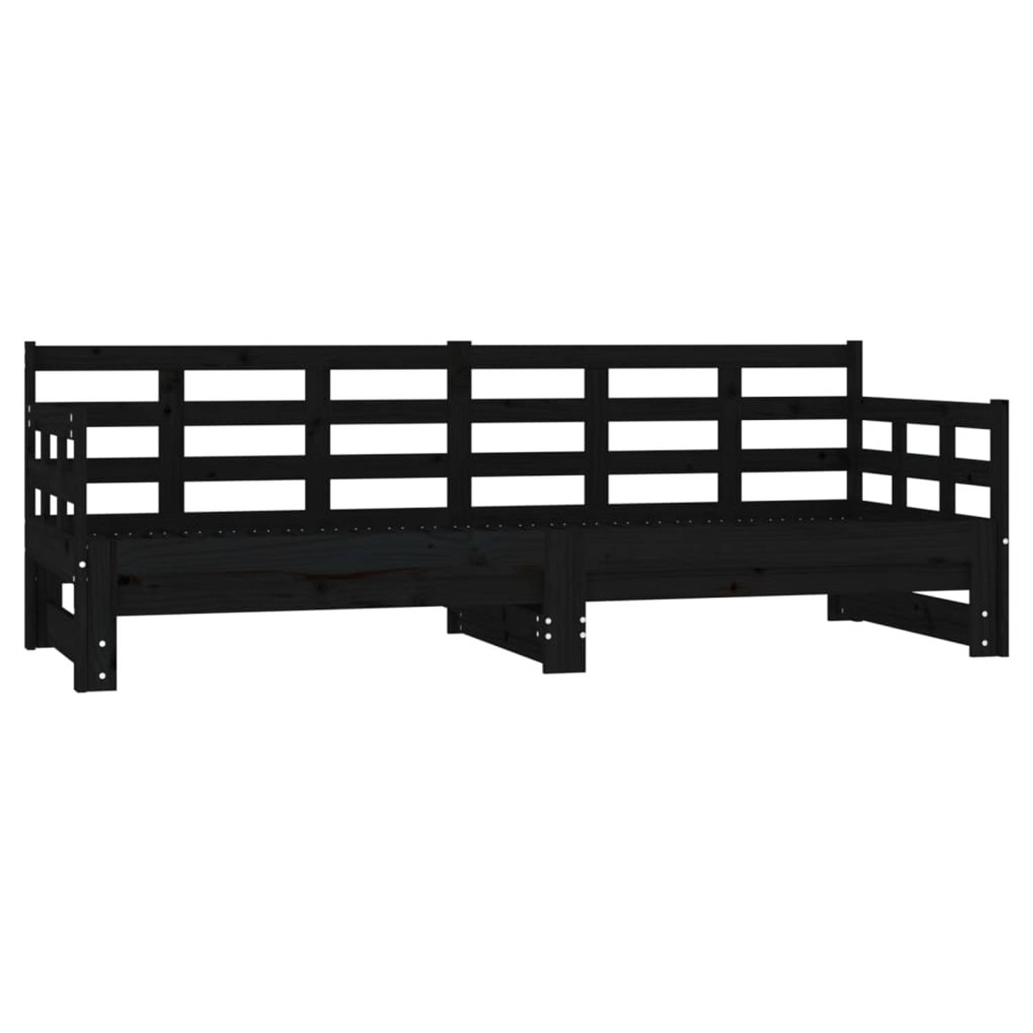 The Living Store Slaapbank uitschuifbaar massief grenenhout zwart 2x(90x200) cm - Uitschuifbare Slaapbank - Uitschuifbare Slaapbanken - Bedbank - Bed - Bedframe - Houten Bedframe -