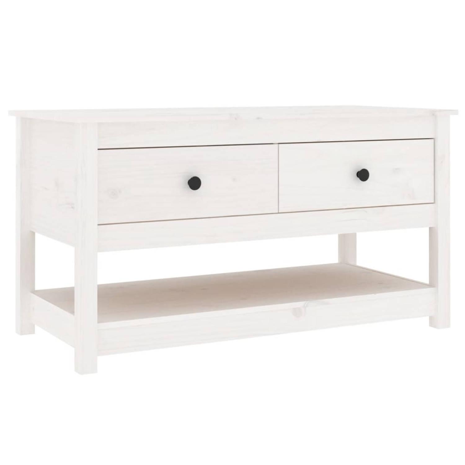 The Living Store Salontafel Grenenhout - Wit - 102 x 49 x 55 cm - Opbergruimte