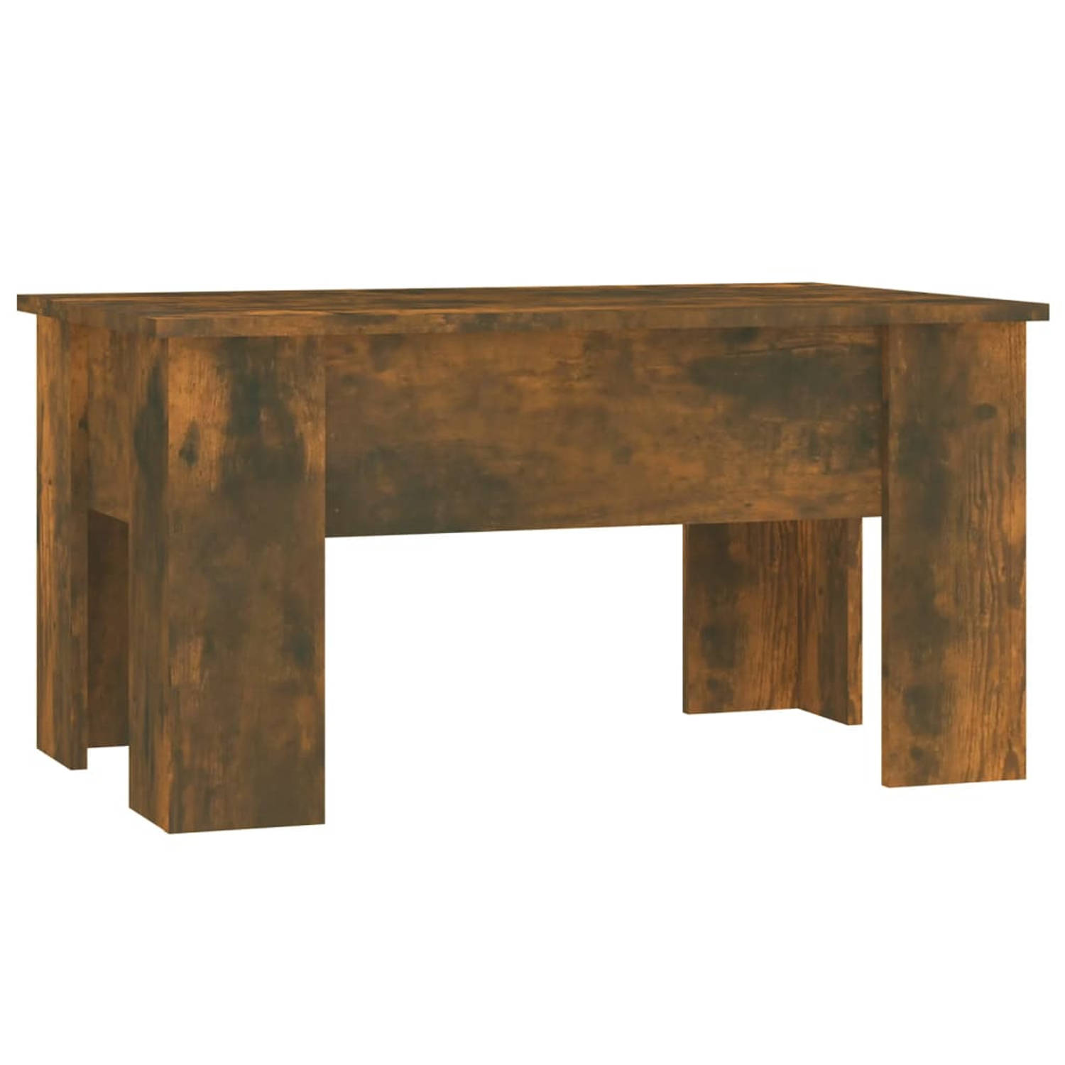 The Living Store Salontafel Lift-Top - Bewerkt Hout - Gerookt Eiken - 79 x 49 x 41 cm - Vaakzijdig