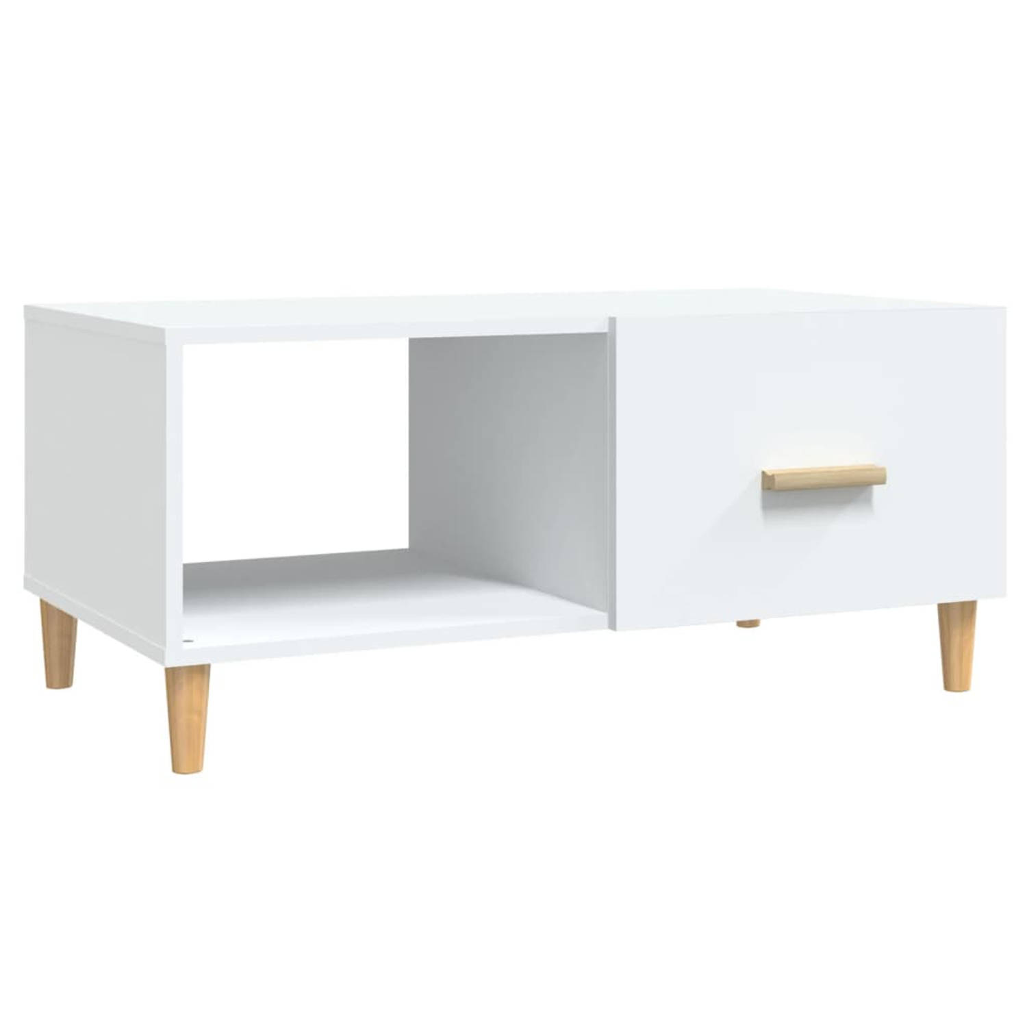 The Living Store Salontafel Wit Eucalyptus 89.5x50x40cm - Bewerkt Hout - Boekenopbergruimte