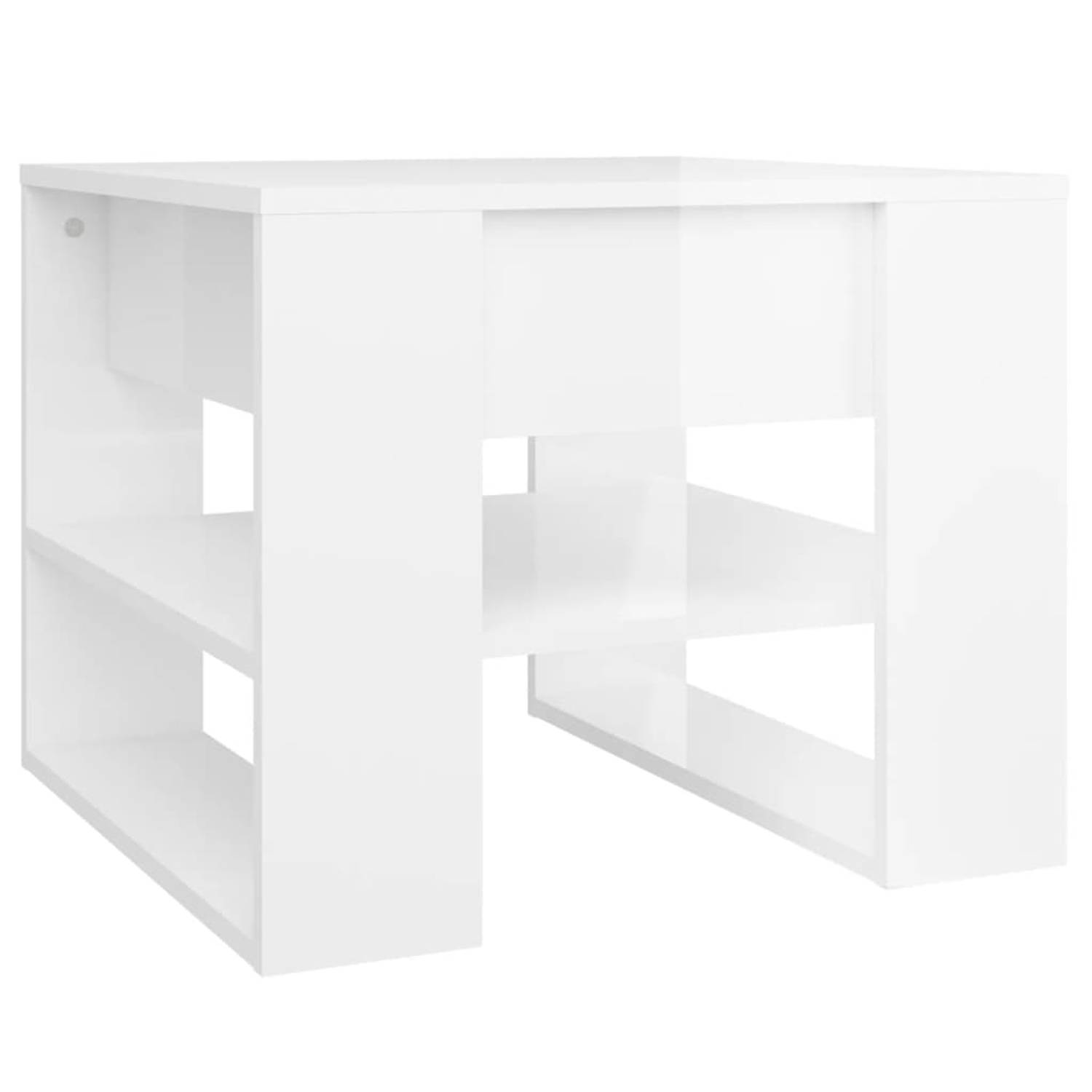 The Living Store Salontafel - Praktisch - Materiaal- Bewerkt hout - Afmetingen- 55.5x55x45 cm - Kleur- Hoogglans wit