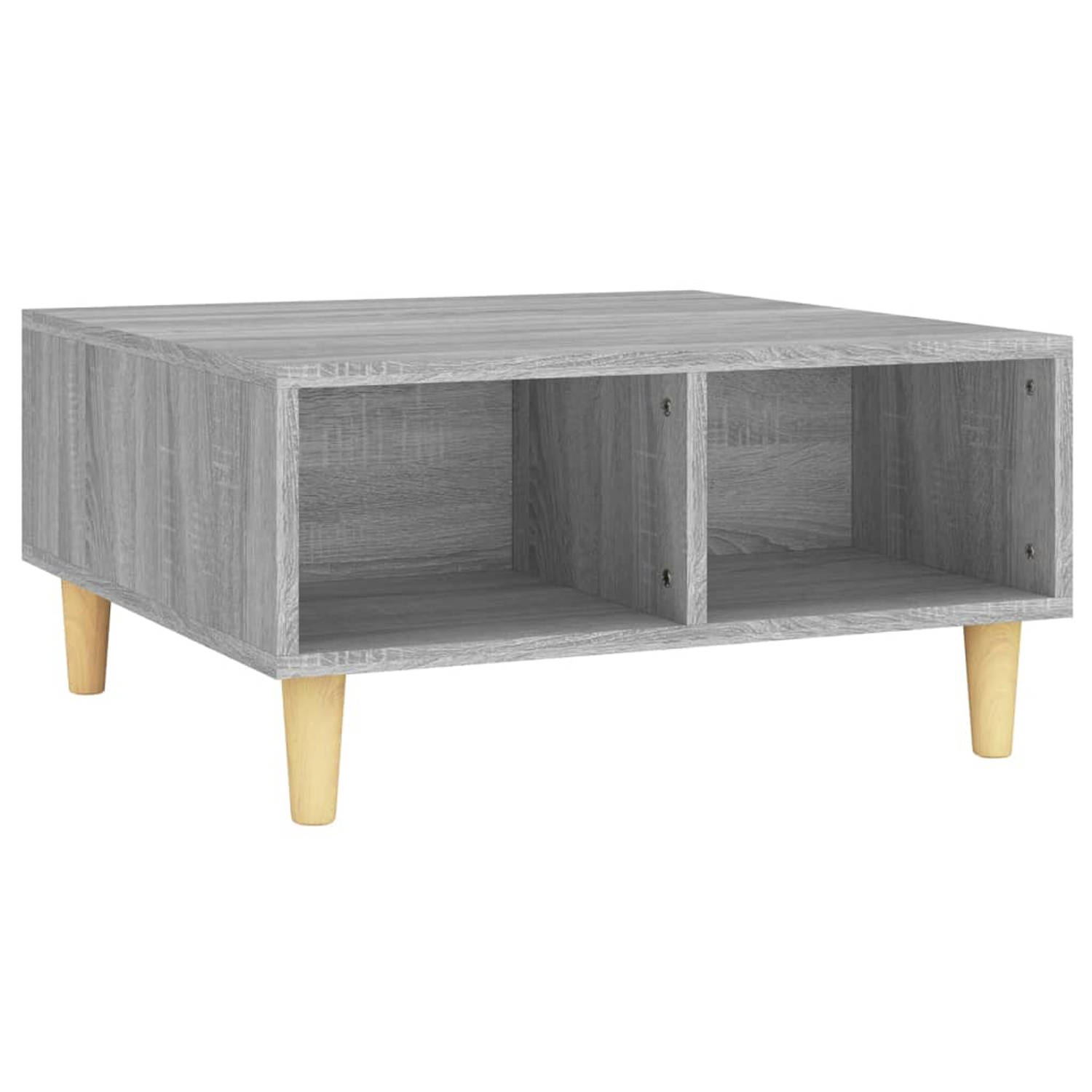 The Living Store Salontafel - Scandinavisch - Opbergschappen - 60 x 60 x 30 cm - Grijs Sonoma Eiken