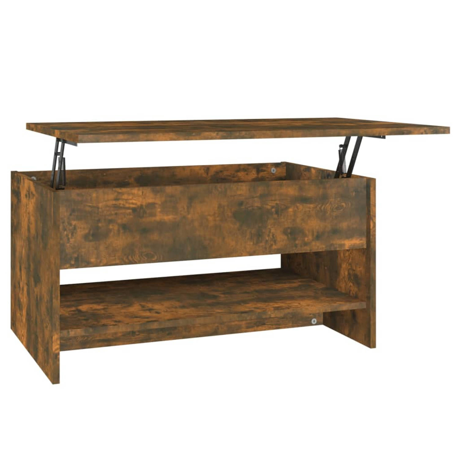 The Living Store Salontafel - Gerookt Eiken - 80 x 50 x 40 cm - Verstelbaar en met Verborgen Opbergruimte