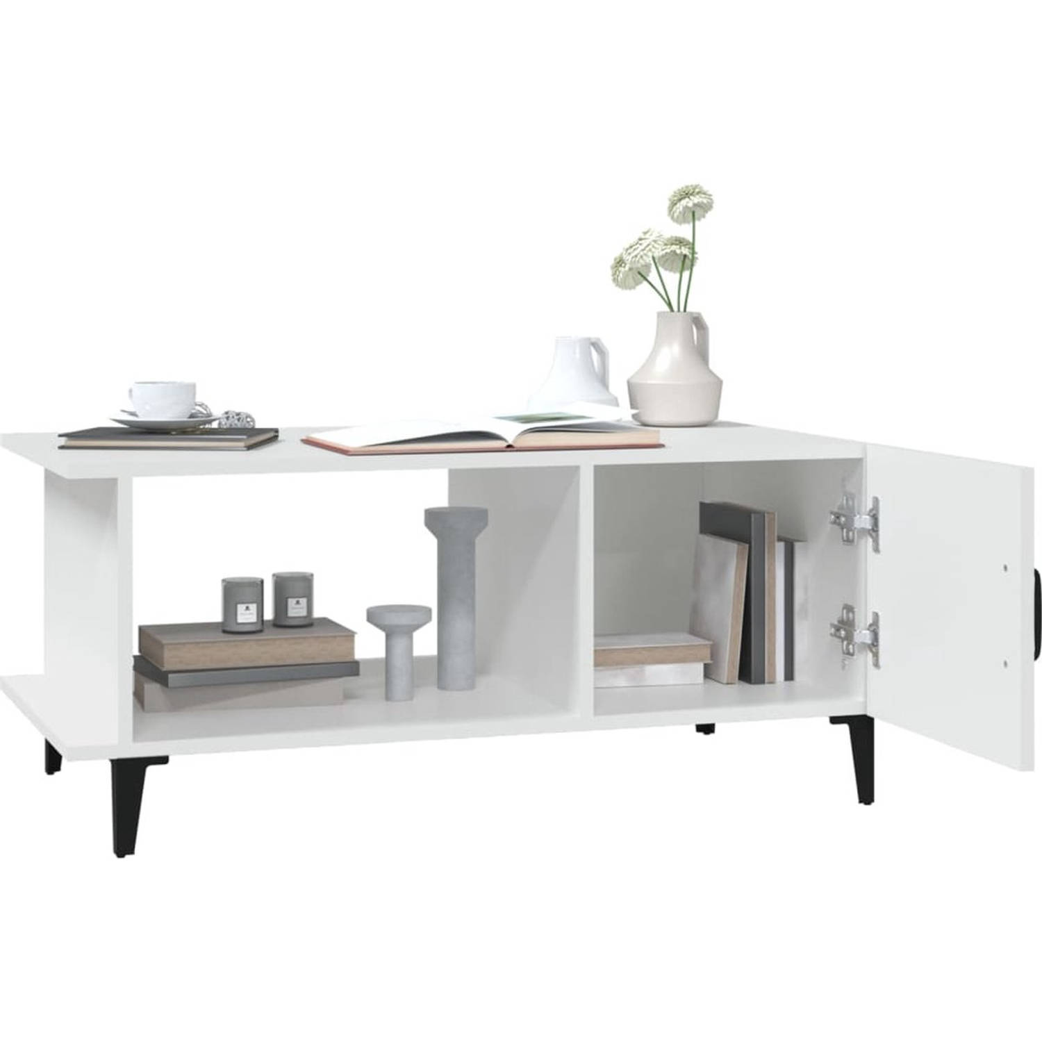 The Living Store Salontafel - Hout/Metaal - 90x50x40 cm - Wit