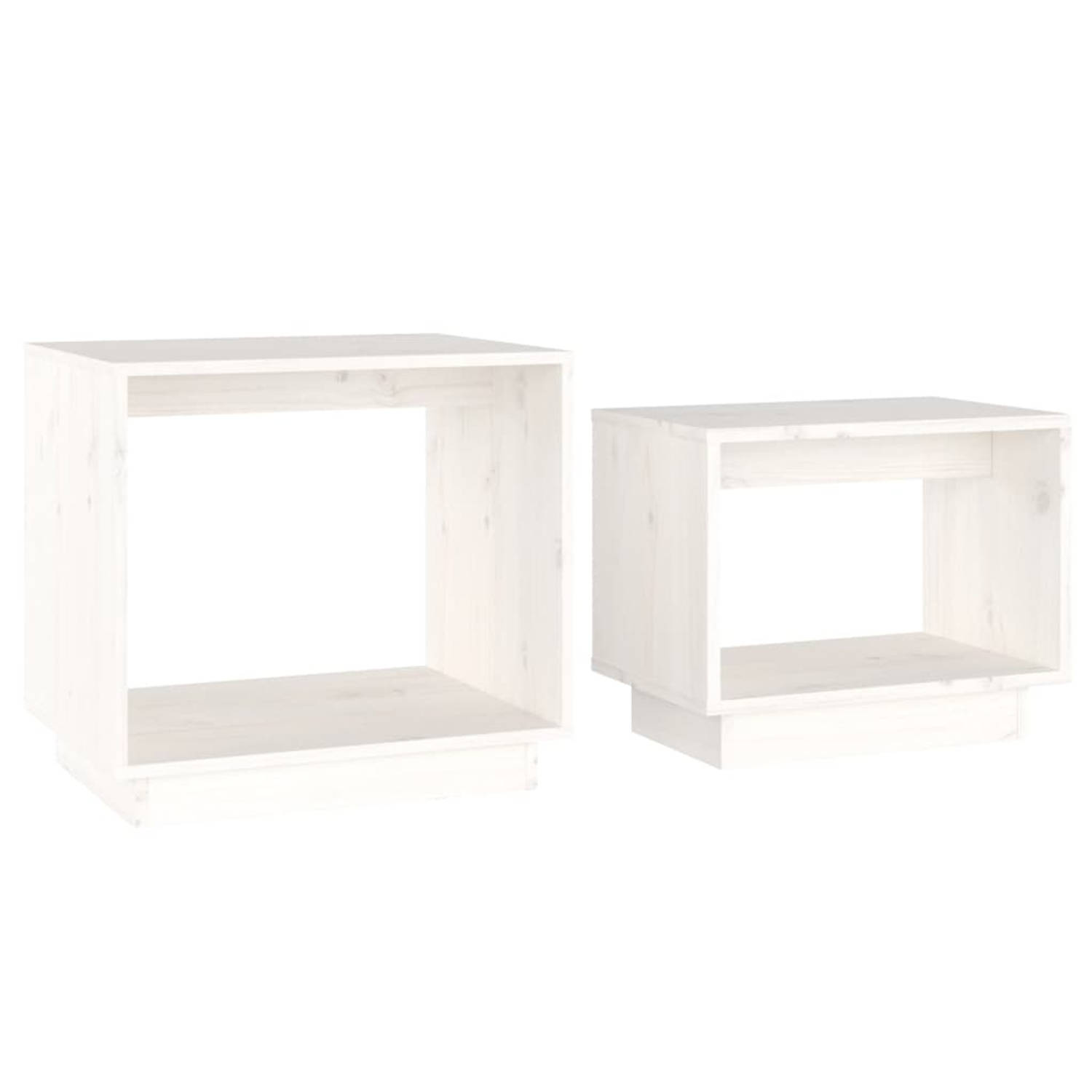 The Living Store salontafelset - massief grenenhout - wit - 50 x 40 x 47 cm and 40 x 25 x 32 cm - multifunctioneel