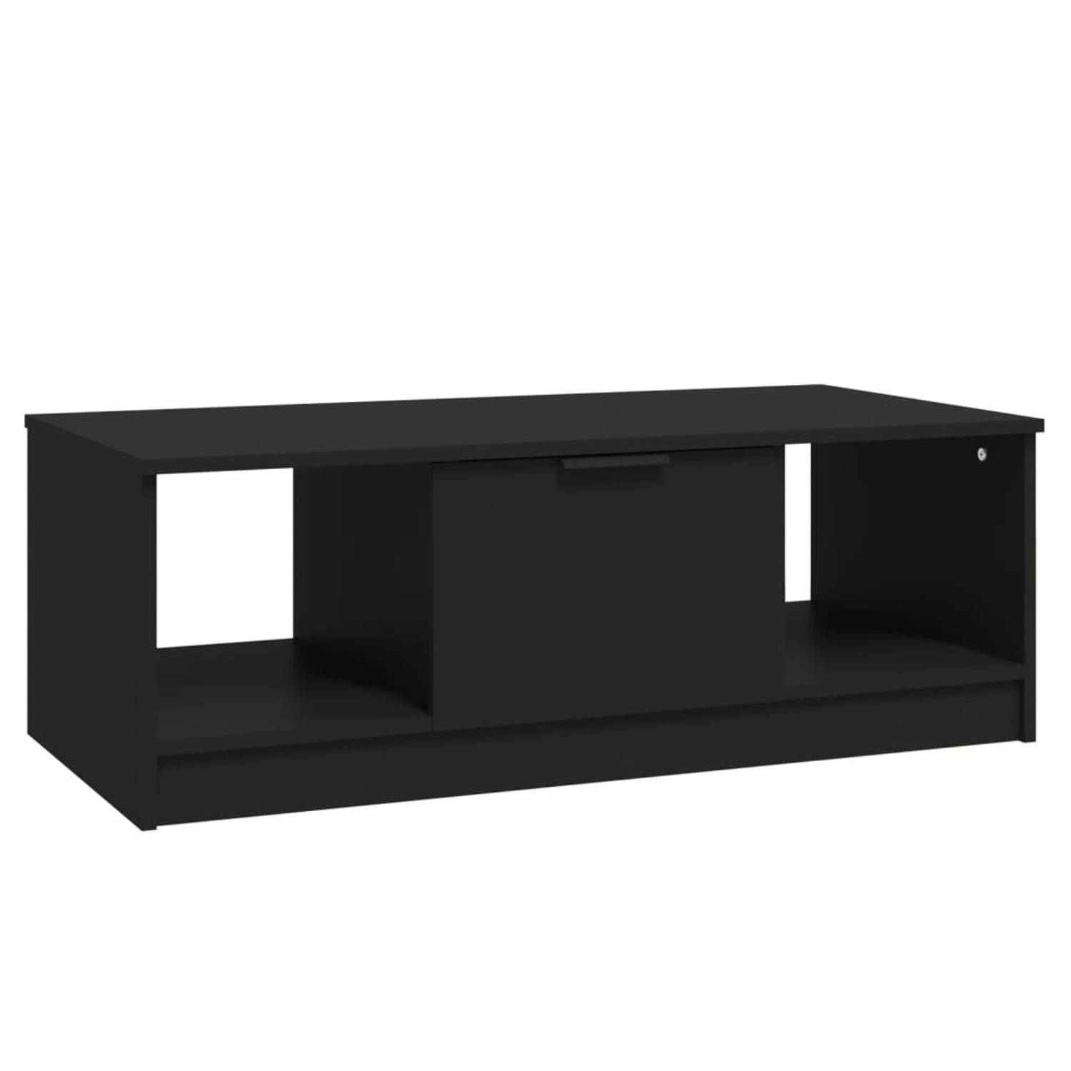 The Living Store Salontafel zwart bewerkt hout - 102 x 50 x 36 cm - Extra opbergruimte