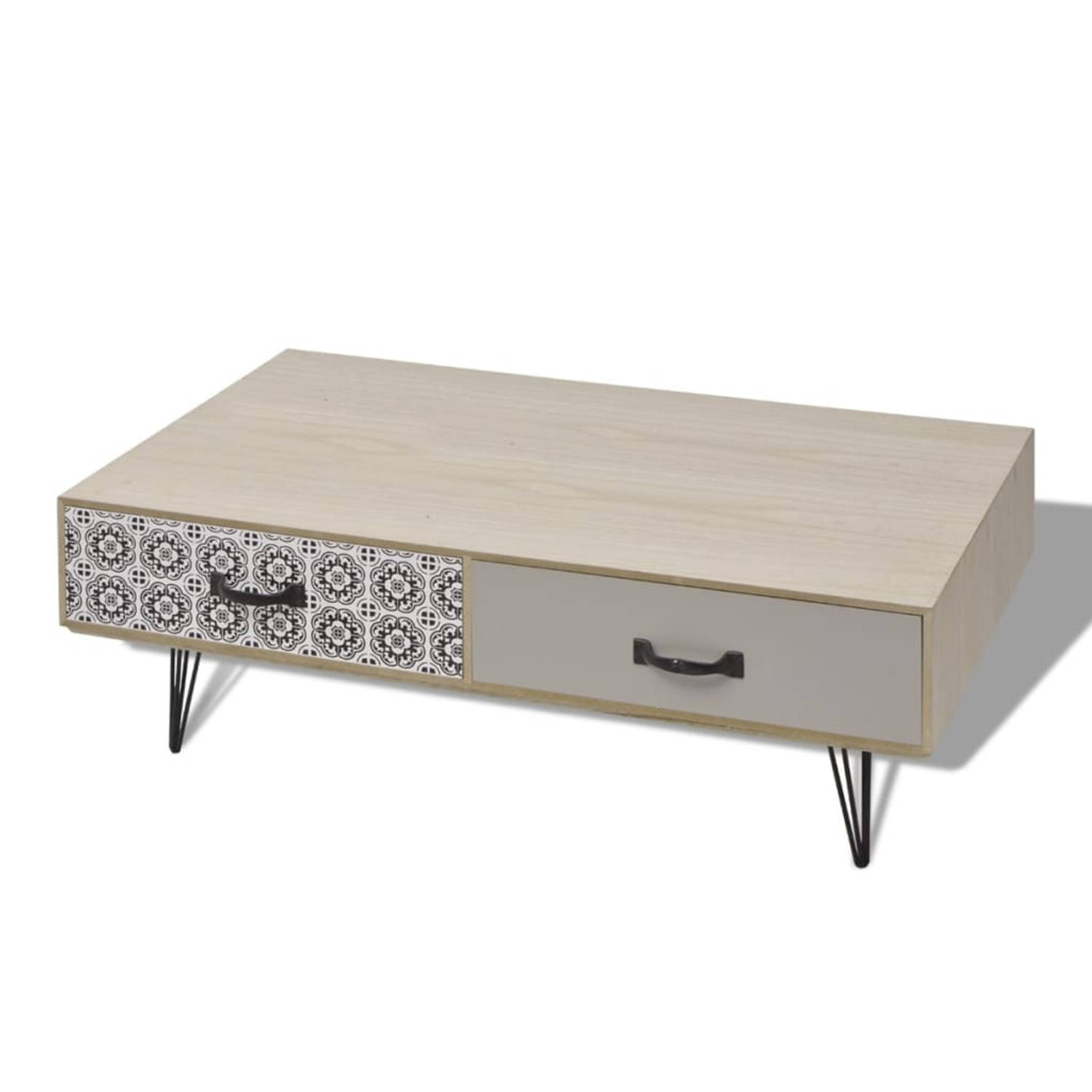 The Living Store Salontafel Retro - Beige - 100 x 60 x 35 cm - 4 lades