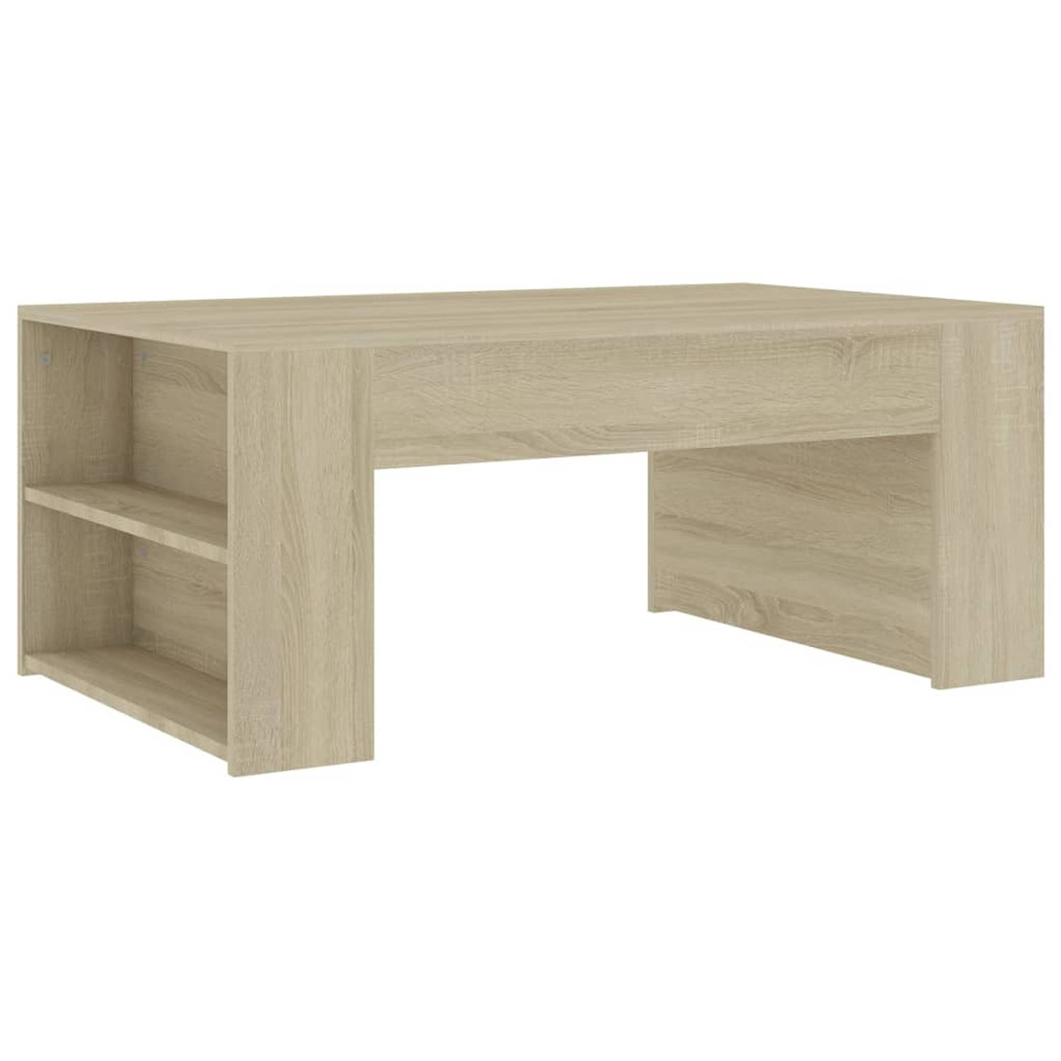 The Living Store Salontafel Sonoma Eiken - Spaanplaat - 100 x 60 x 42 cm - Met Opbergschappen