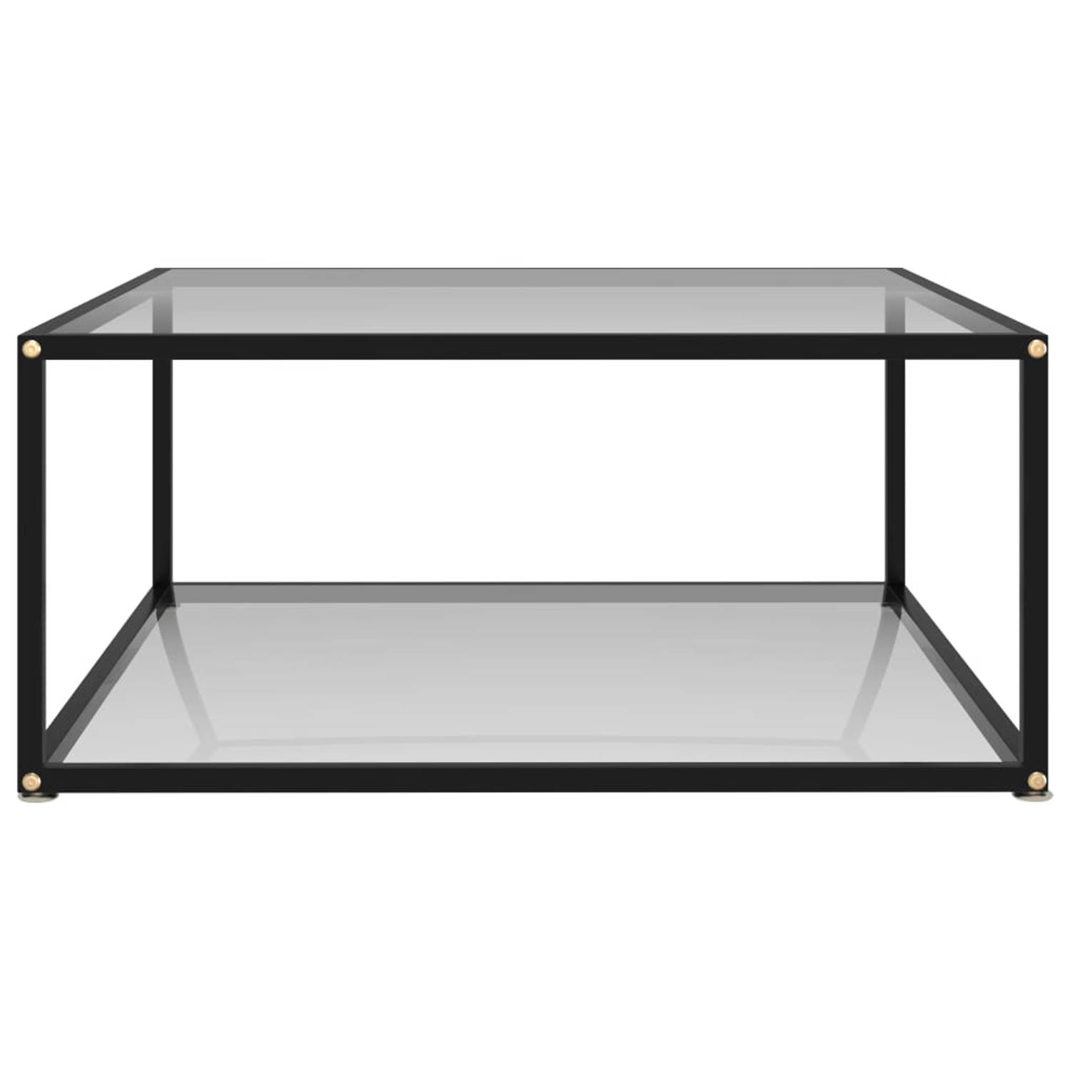 The Living Store Salontafel - 80 x 80 x 35 cm - Transparant - Gehard glas en gepoedercoat staal