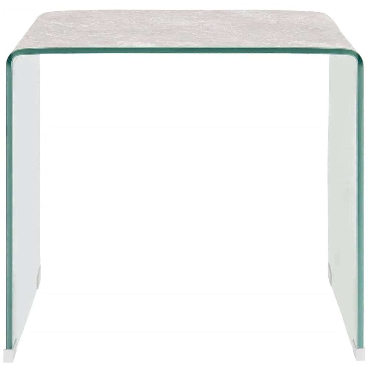 The Living Store Salontafel - Marmer-look - Gehard veiligheidsglas - Bruin - 50 x 50 x 45 cm