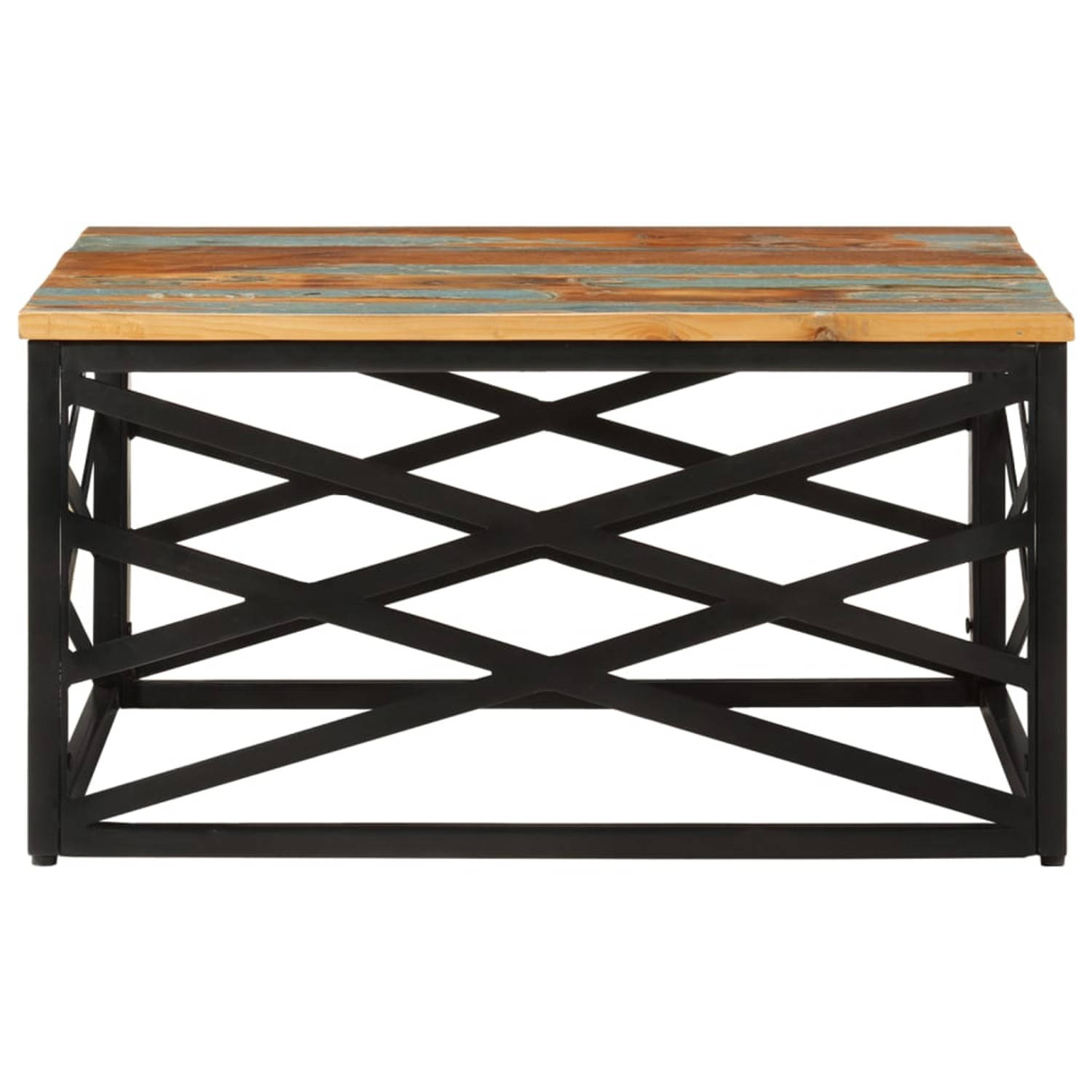 The Living Store Salontafel Industrial - 68 x 68 x 35 cm - Gerecycled Hout en Staal