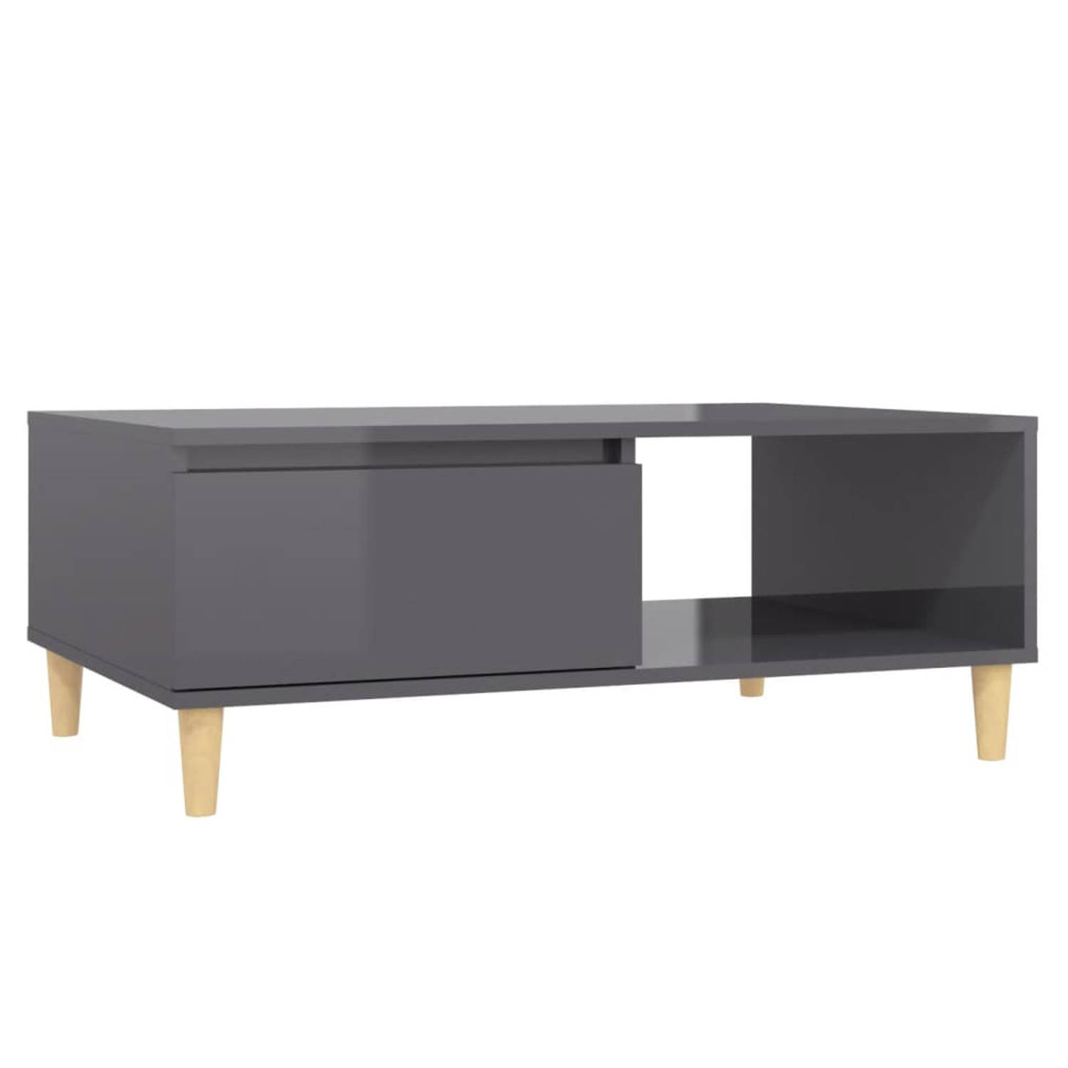 The Living Store Middentafel Spaanplaat - 90 x 60 x 35 cm - Hoogglans grijs