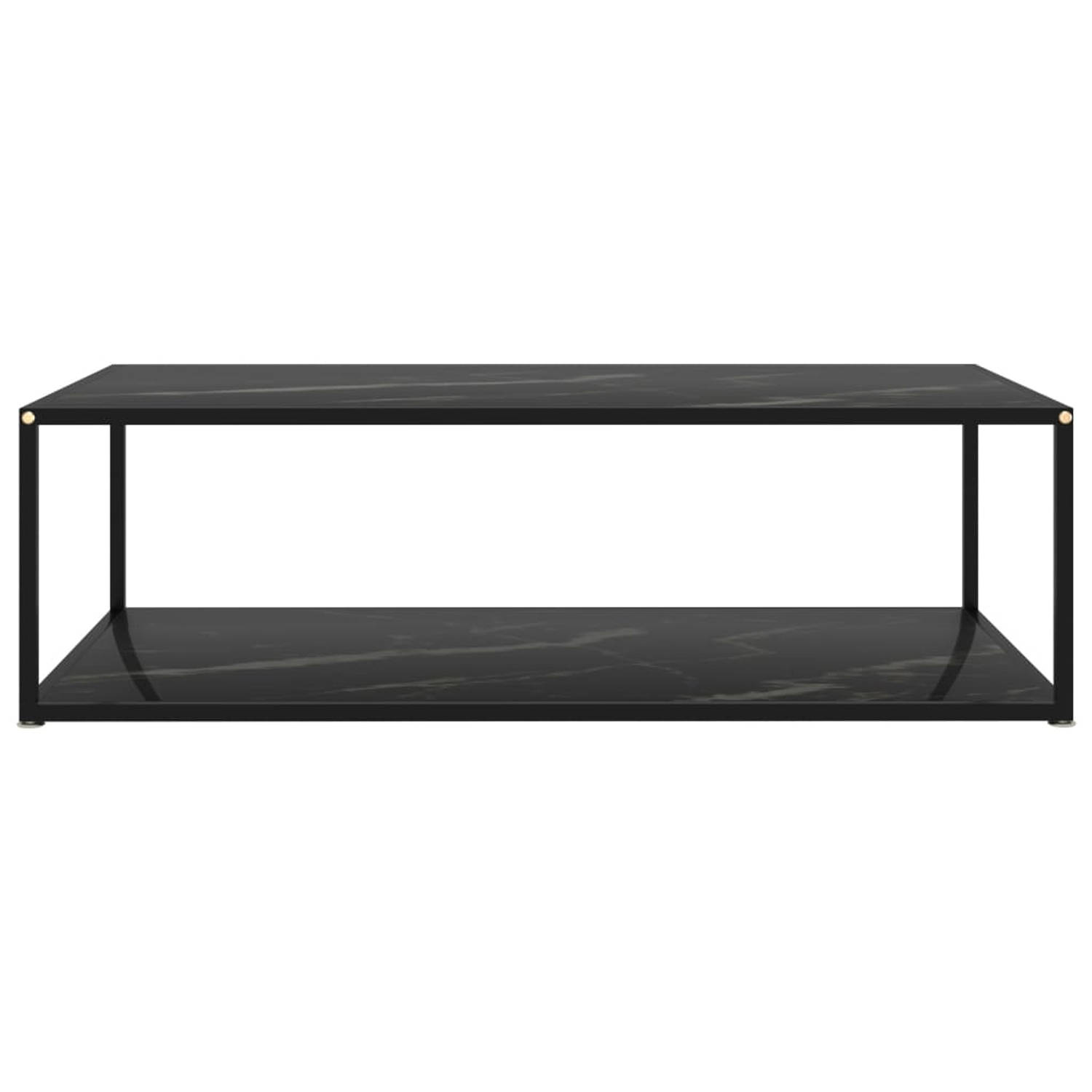 The Living Store Salontafel 2-laags - 120 x 60 x 35 cm - Gehard glas - Gepoedercoat staal - Zwart