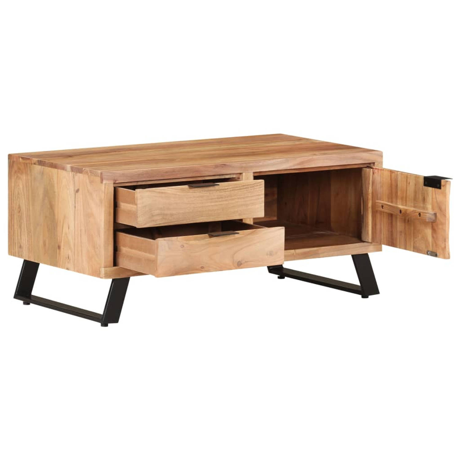 The Living Store Houten Woonkamertafel - Salontafel met Deur en 2 Lades - Massief Acaciahout - 90x50x40cm