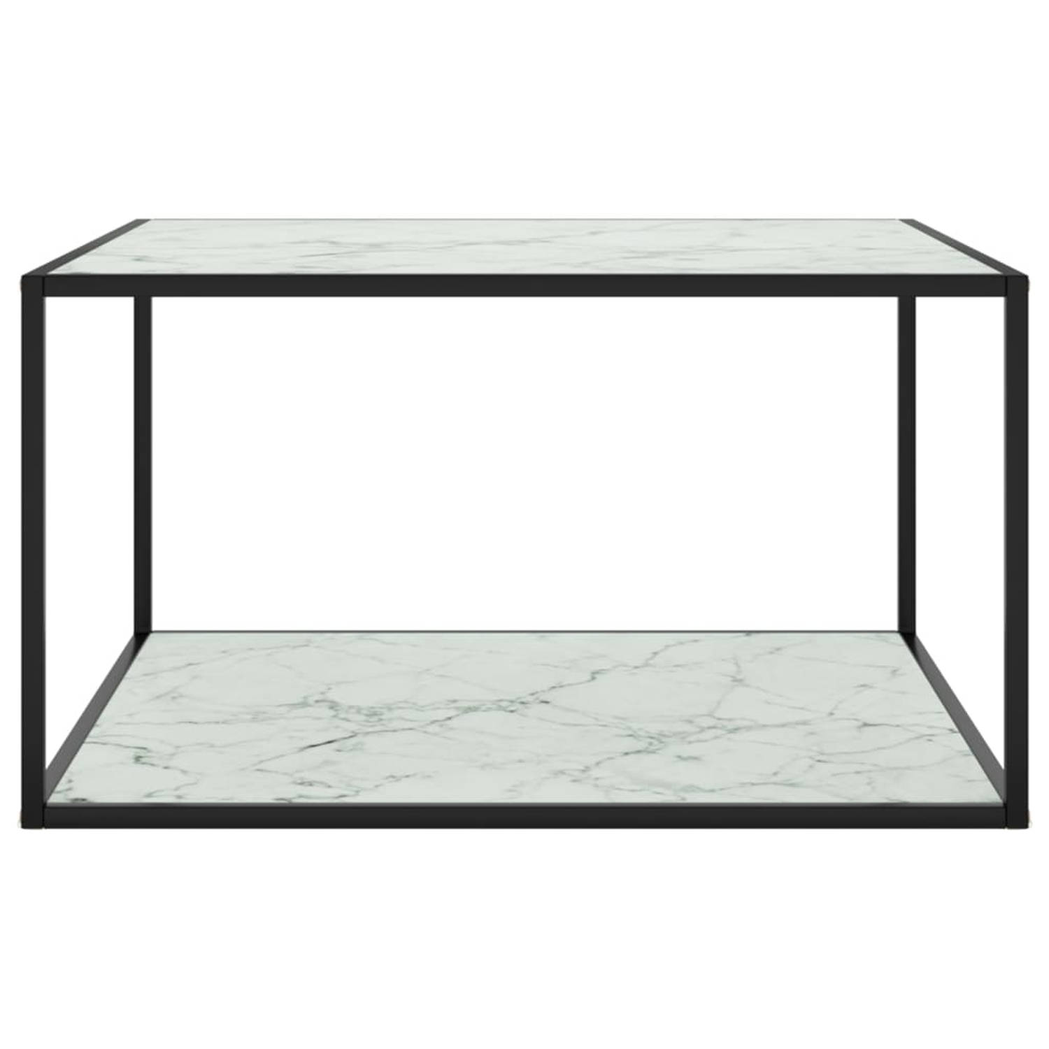 The Living Store Salontafel - Gehard glas en gepoedercoat staal - 90 x 90 x 50 cm - zwart en wit