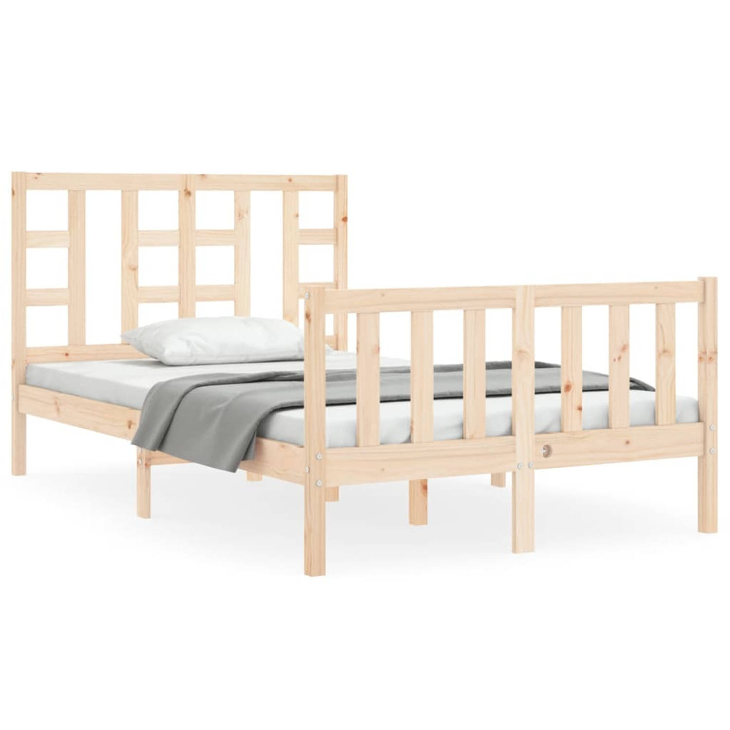 The Living Store Bedframe met hoofdbord massief hout 4FT Small Double - Bedframe - Bedframes - Bed - Tweepersoonsbed - Slaapkamermeubel - Houten Bedframe - Houten Bed - Bedbodem -