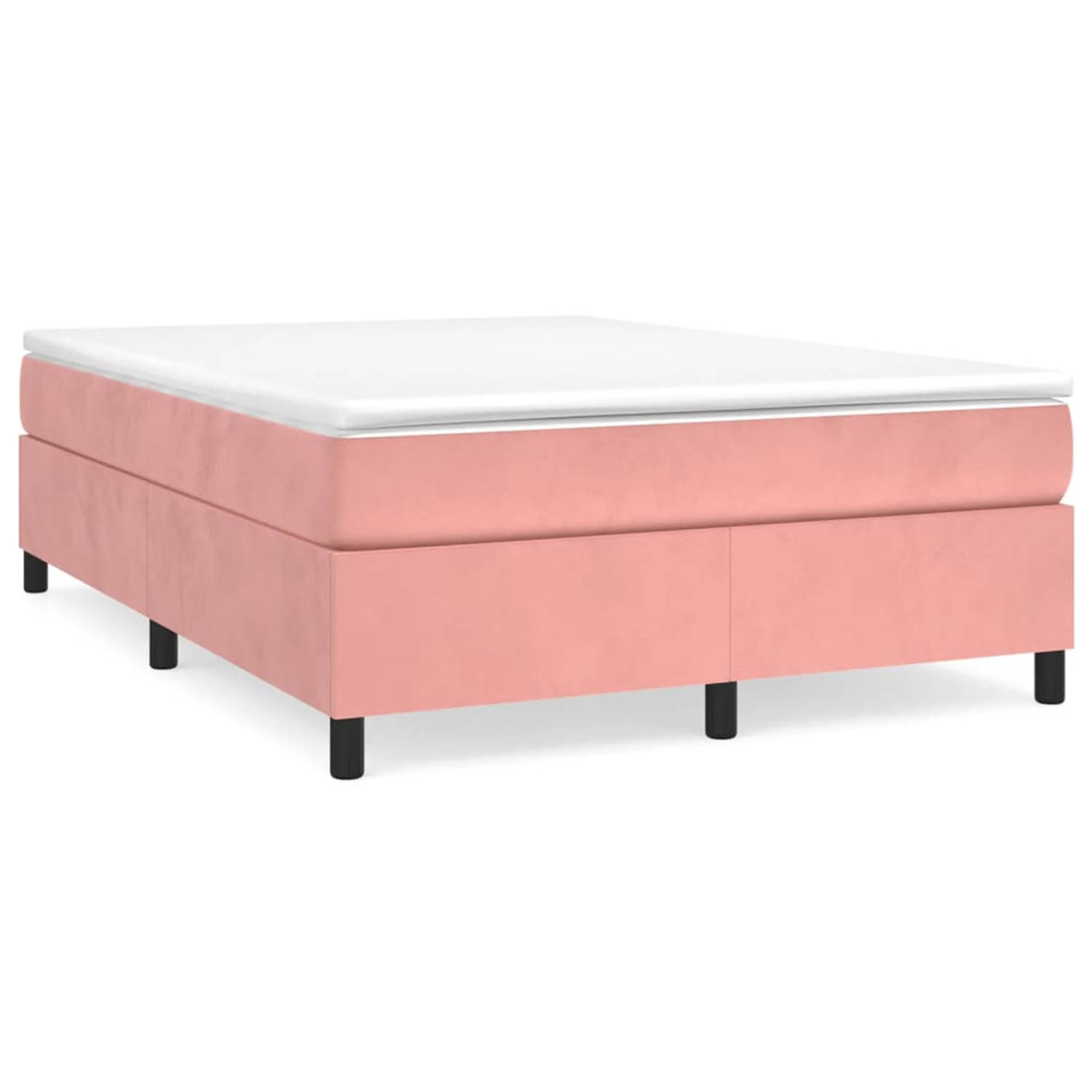 The Living Store Boxspring met matras fluweel roze 140x200 cm - Bed