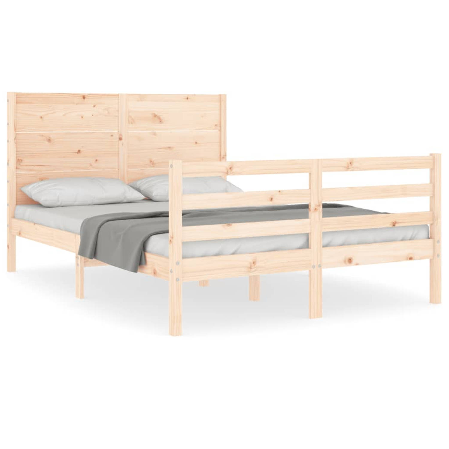 The Living Store Bedframe met hoofdbord massief hout 4FT Small Double - Bedframe - Bedframes - Bed - Tweepersoonsbed - Slaapkamermeubel - Houten Bedframe - Houten Bed - Bedbodem -