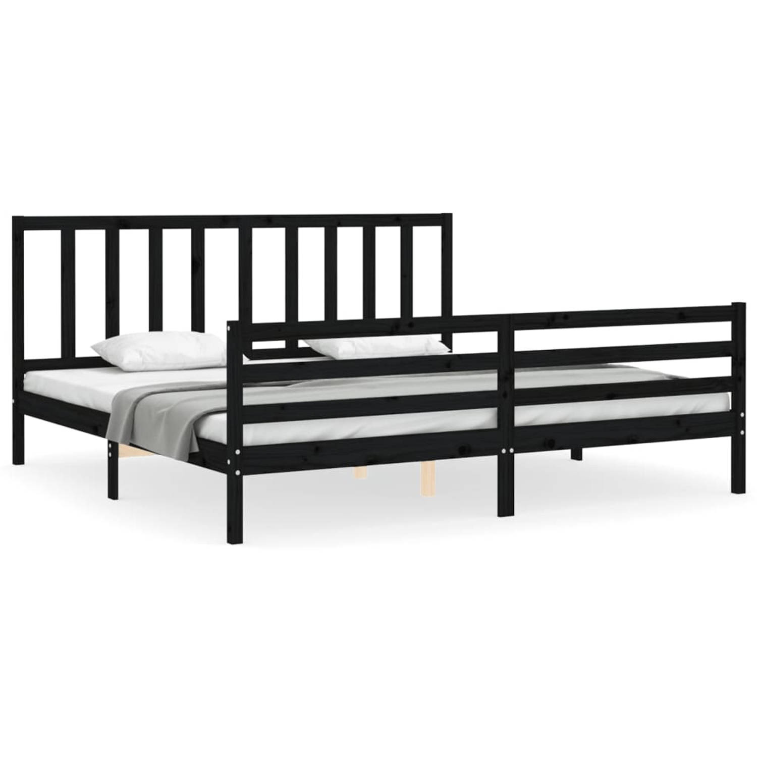 The Living Store Bedframe met hoofdbord massief hout zwart 6FT Super King - Bedframe - Bedframes - Bed - Tweepersoonsbed - Slaapkamermeubel - Houten Bedframe - Houten Bed - Bedbode