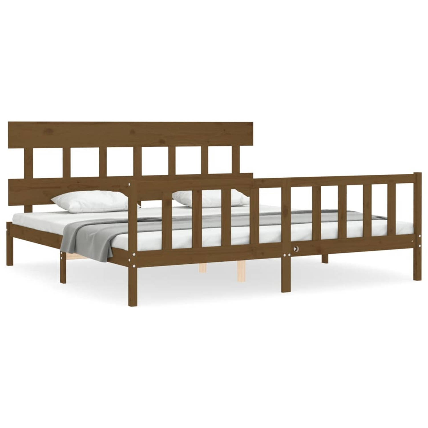 The Living Store Bedframe met hoofdbord massief hout honingbruin 6FT Super King - Bedframe - Bedframes - Bed - Tweepersoonsbed - Slaapkamermeubel - Houten Bedframe - Houten Bed - B