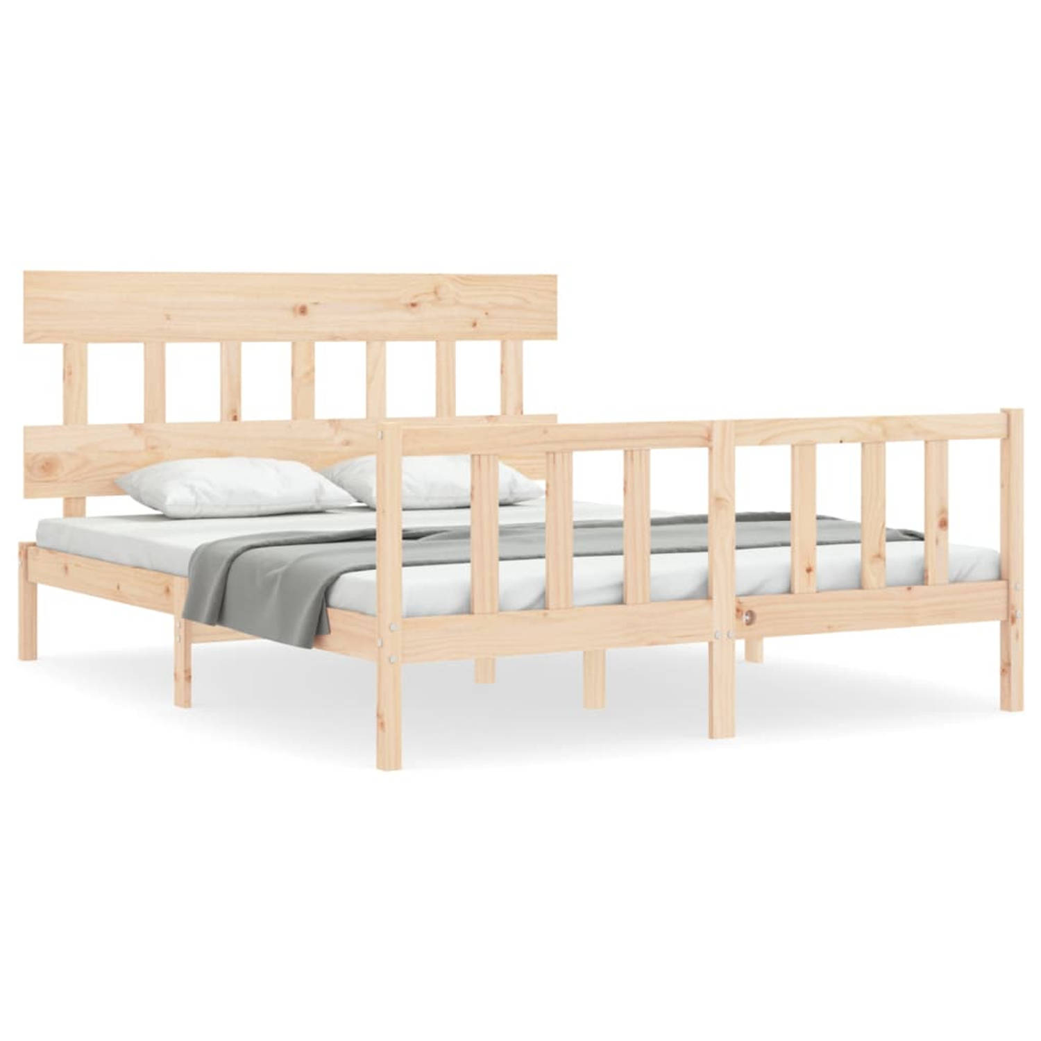 The Living Store Bedframe met hoofdbord massief hout 160x200 cm - Bedframe - Bedframes - Bed - Tweepersoonsbed - Slaapkamermeubel - Houten Bedframe - Houten Bed - Bedbodem - Massie