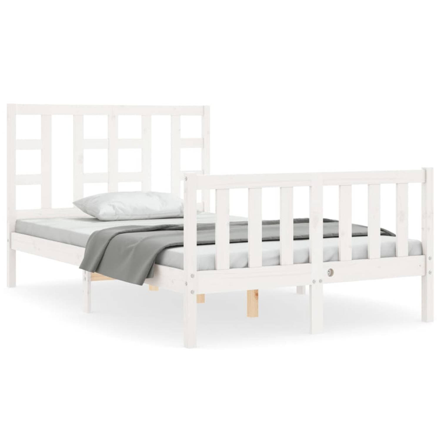 The Living Store Bedframe met hoofdbord massief hout wit 4FT Small Double - Bedframe - Bedframes - Bed - Tweepersoonsbed - Slaapkamermeubel - Houten Bedframe - Houten Bed - Bedbode