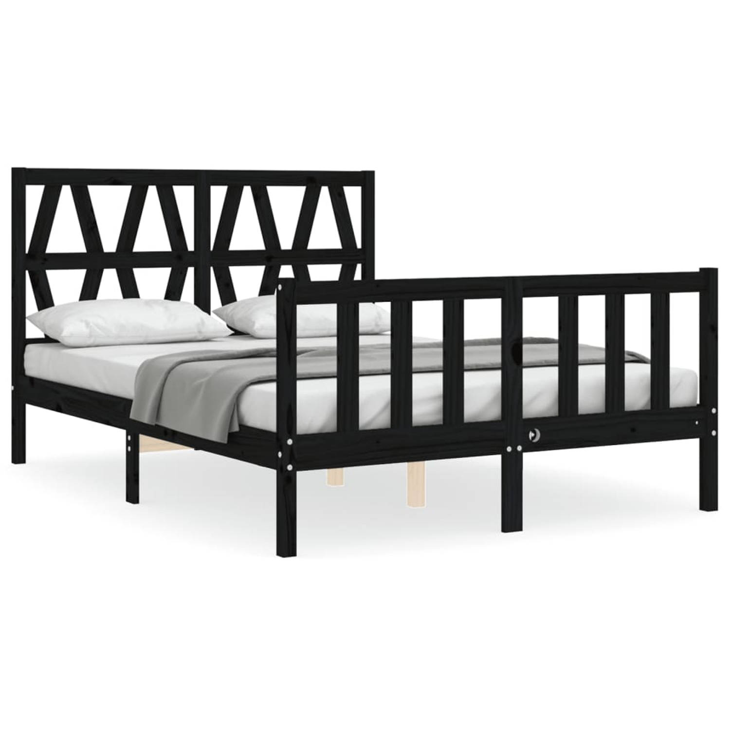 The Living Store Bedframe met hoofdbord massief hout zwart 140x190 cm - Bedframe - Bedframes - Bed - Tweepersoonsbed - Slaapkamermeubel - Houten Bedframe - Houten Bed - Bedbodem -