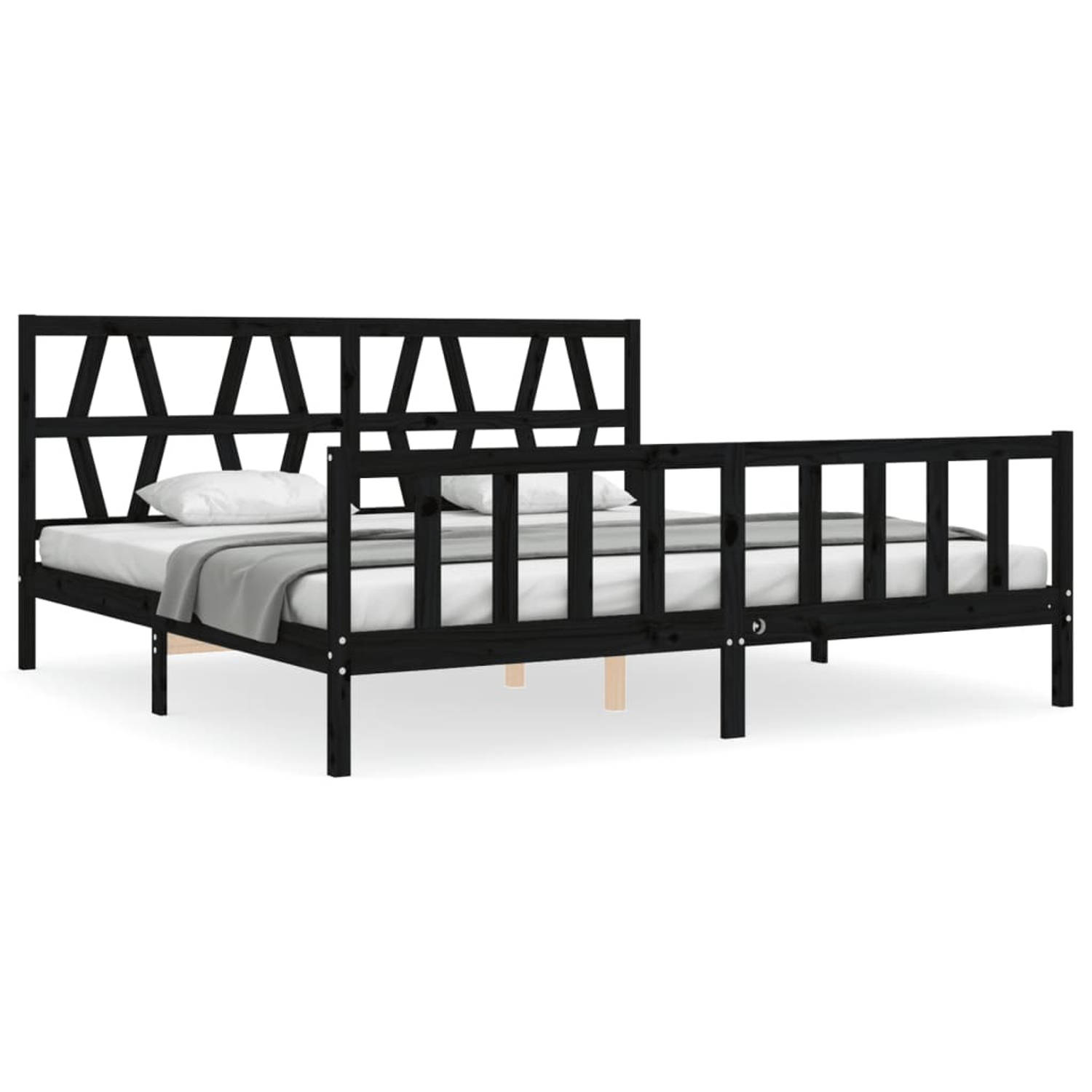 The Living Store Bedframe met hoofdbord massief hout zwart 6 FT Super King Size - Bedframe - Bedframes - Bed - Tweepersoonsbed - Slaapkamermeubel - Houten Bedframe - Houten Bed - B