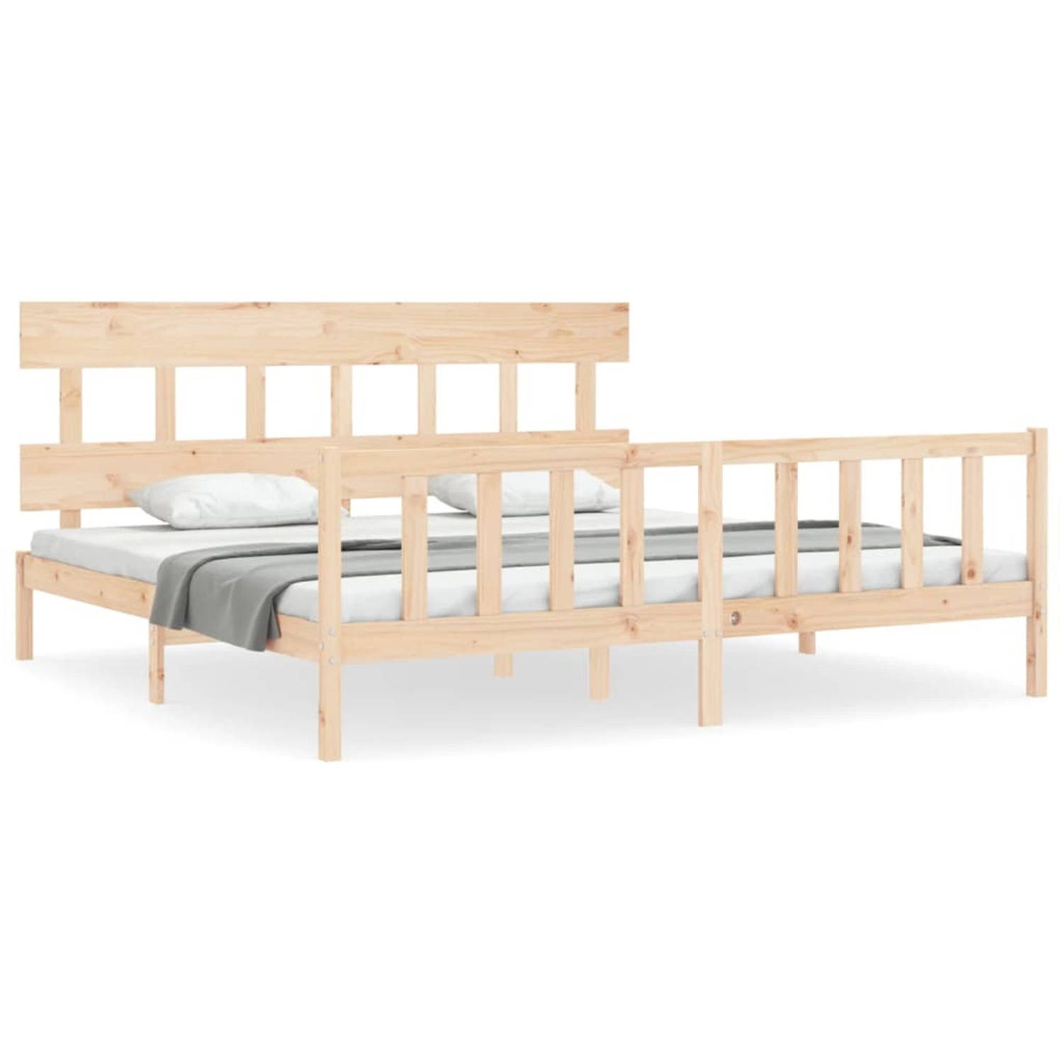 The Living Store Bedframe met hoofdbord massief hout 200x200 cm - Bedframe - Bedframes - Bed - Tweepersoonsbed - Slaapkamermeubel - Houten Bedframe - Houten Bed - Bedbodem - Massie