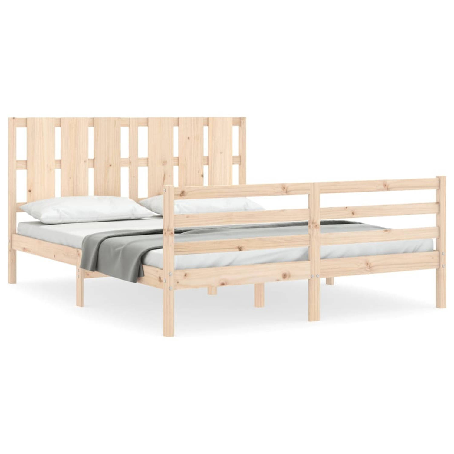 The Living Store Bedframe met hoofdbord massief hout 5 FT King Size - Bedframe - Bedframes - Bed - Tweepersoonsbed - Slaapkamermeubel - Houten Bedframe - Houten Bed - Bedbodem - Ma