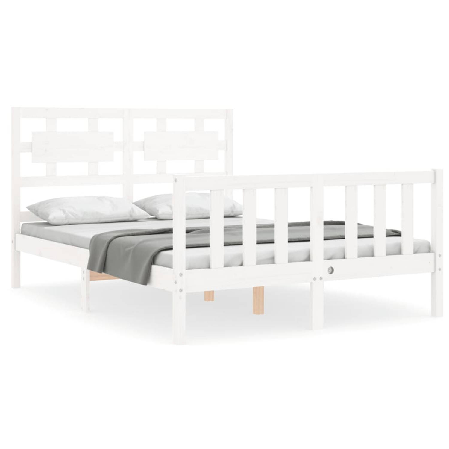 The Living Store Bedframe met hoofdbord massief hout wit 140x200 cm - Bedframe - Bedframes - Bed - Tweepersoonsbed - Slaapkamermeubel - Houten Bedframe - Houten Bed - Bedbodem - Ma