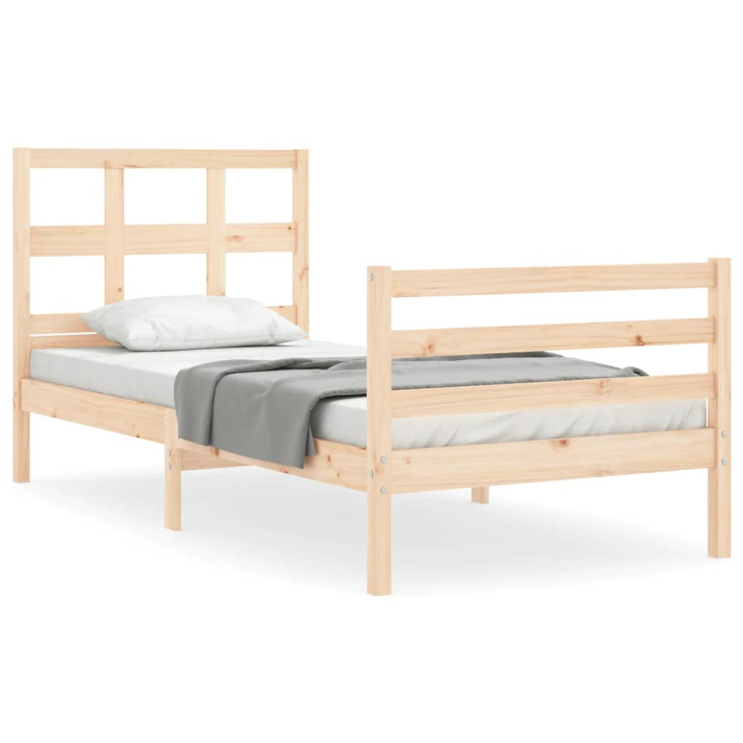 The Living Store Bedframe met hoofdbord massief hout 100x200 cm - Bedframe - Bedframes - Bed - Eenpersoonsbed - Slaapkamermeubel - Houten Bedframe - Houten Bed - Bedbodem - Massief