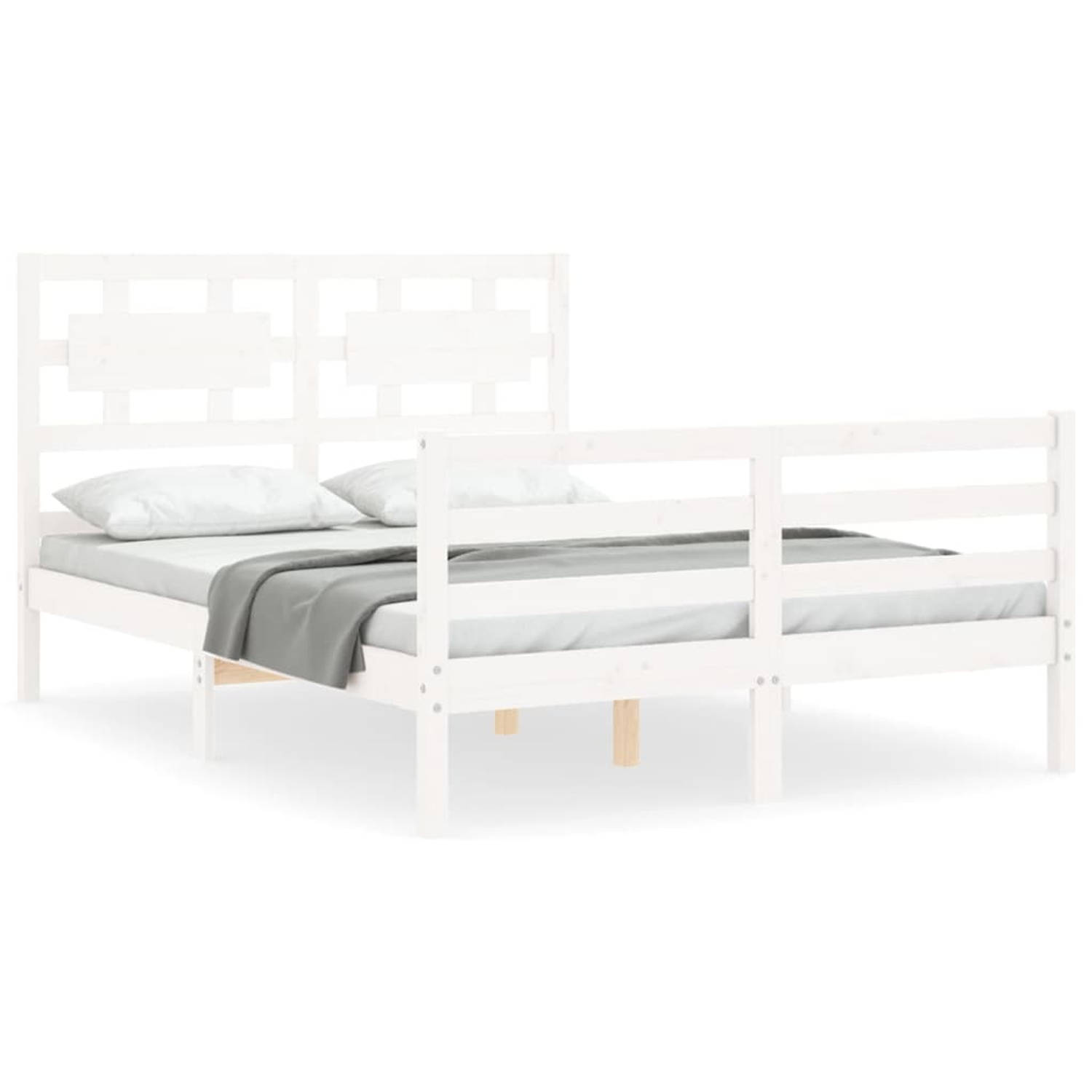 The Living Store Bedframe met hoofdbord massief hout wit 4FT Small Double - Bedframe - Bedframes - Bed - Tweepersoonsbed - Slaapkamermeubel - Houten Bedframe - Houten Bed - Bedbode