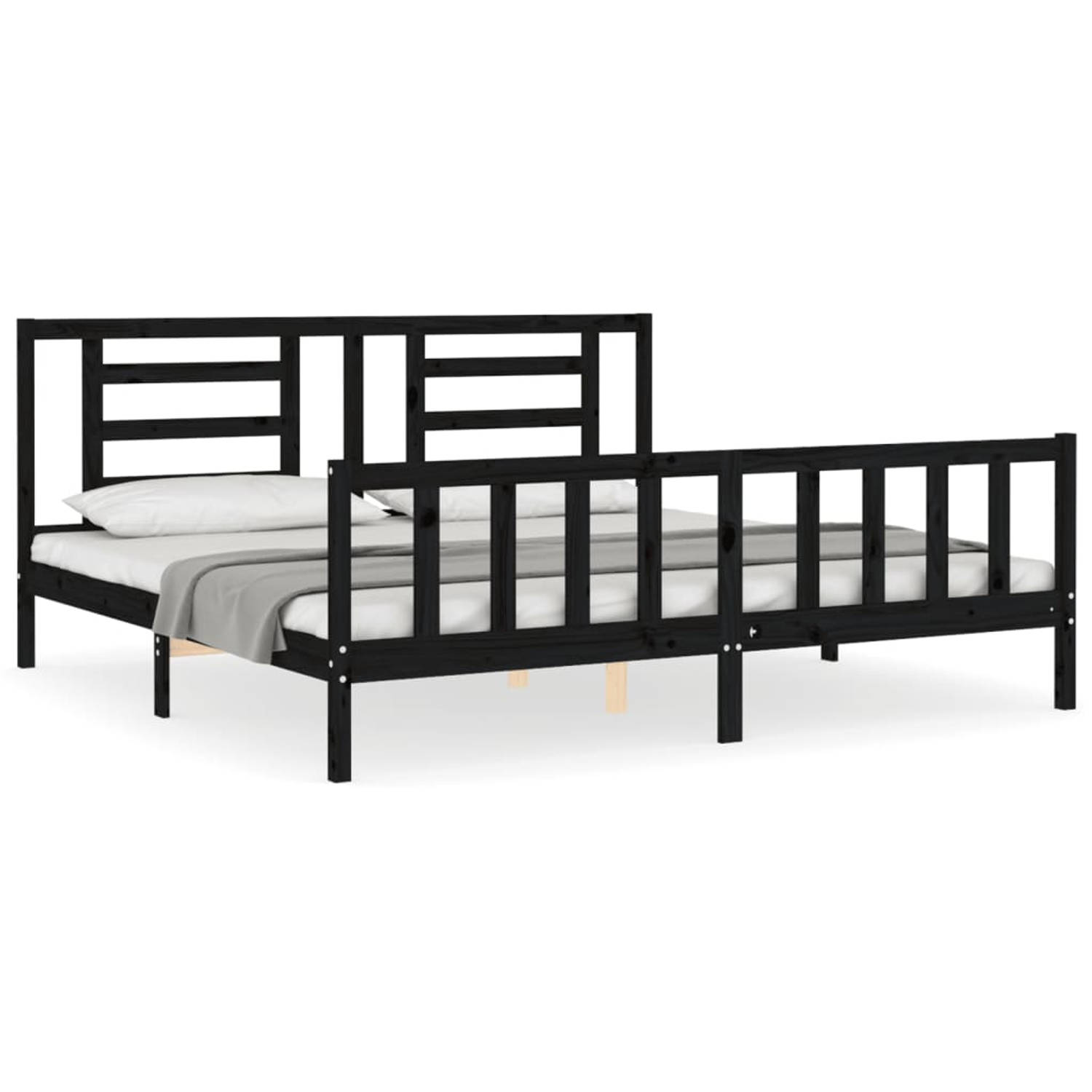 The Living Store Bedframe met hoofdbord massief hout zwart 200x200 cm - Bedframe - Bedframes - Bed - Tweepersoonsbed - Slaapkamermeubel - Houten Bedframe - Houten Bed - Bedbodem -