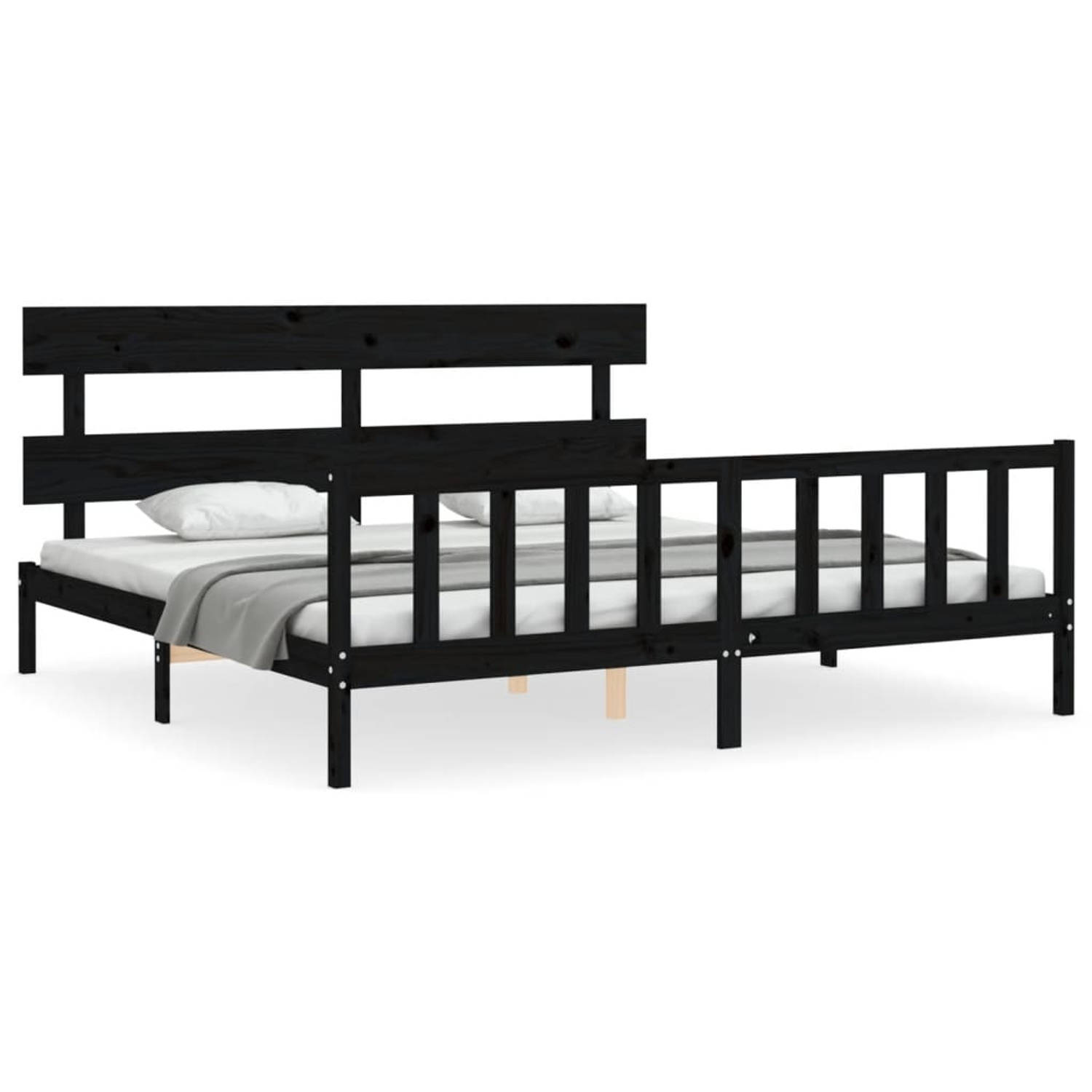 The Living Store Bedframe met hoofdbord massief hout zwart 6FT Super King - Bedframe - Bedframes - Bed - Tweepersoonsbed - Slaapkamermeubel - Houten Bedframe - Houten Bed - Bedbode